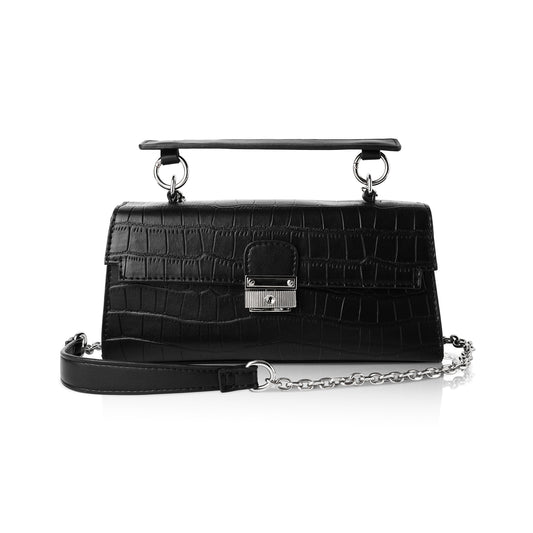 Stylish black luxury bag, Angeline's rectangle-shape designer sling bag for elegance.