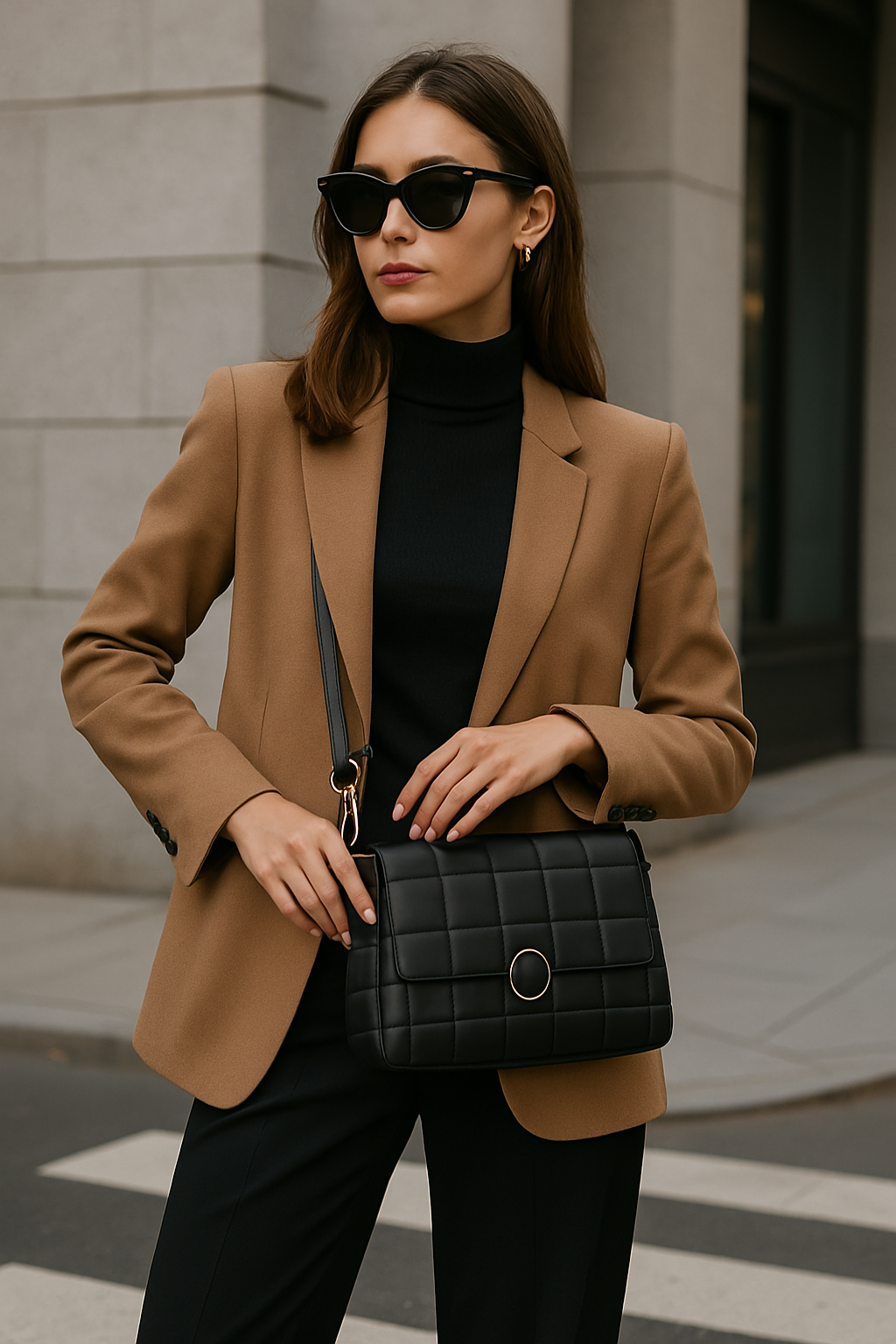 Black shoulder bag with quilted design, blending luxury and practicality for women.