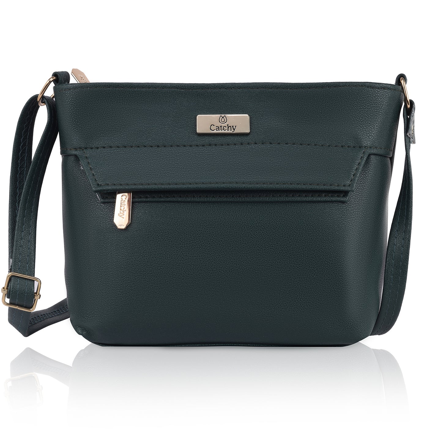 Blue sling bag showcased in trendy outfit.