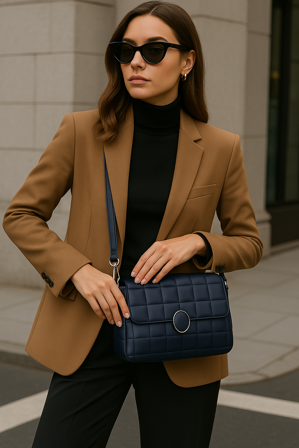 Stylish black crossbody bag with chain strap, ideal for day-to-night transitions.