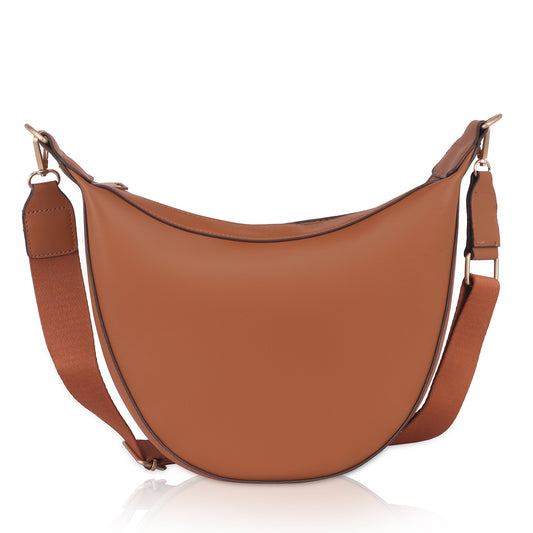 Tan color sling bag on white background for daily style