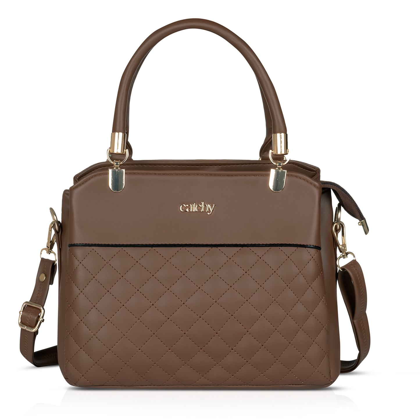 Quilted stitching close-up on premium PU leather handbag.
