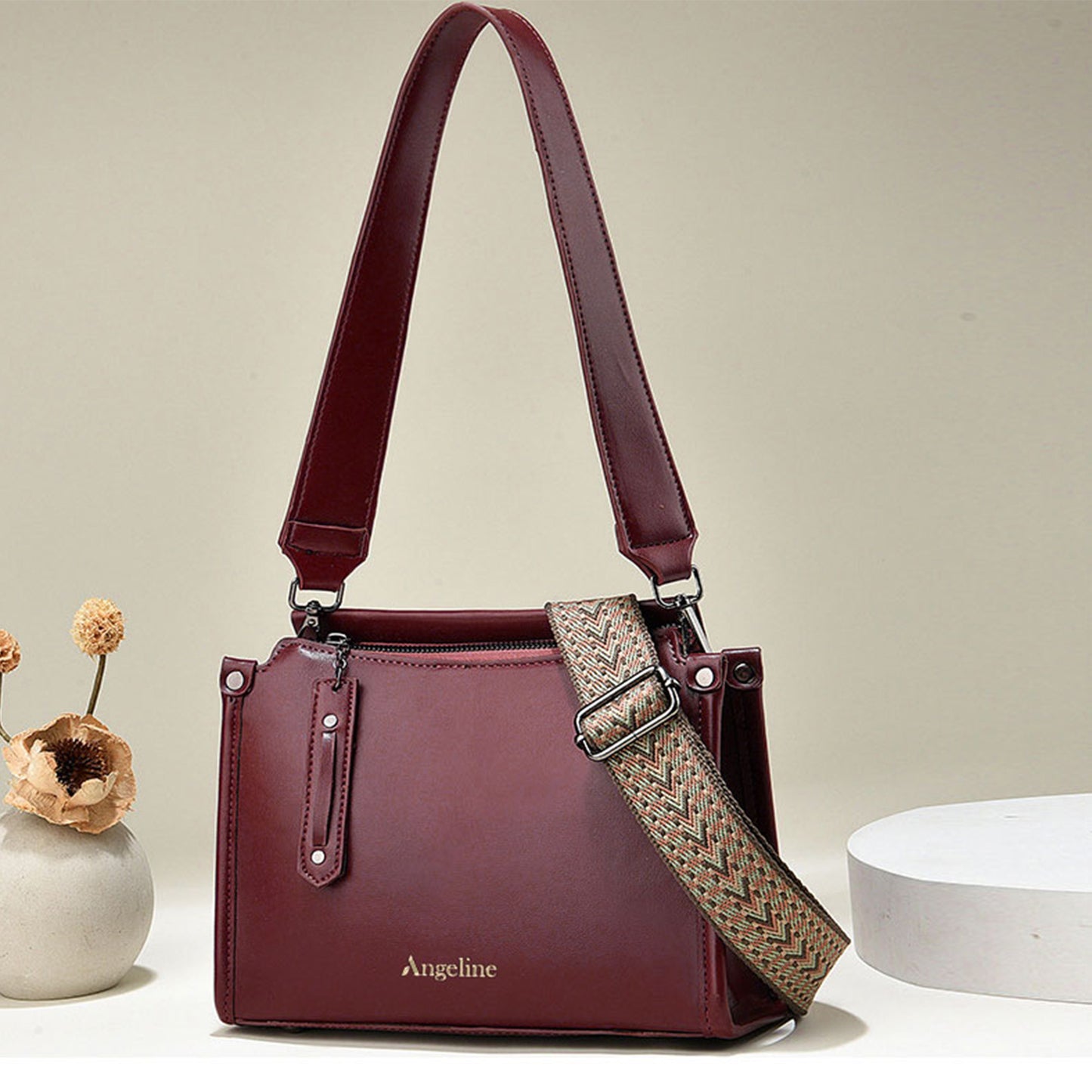 Angeline's Royal Maroon & Brown Cross Body Sling Bag