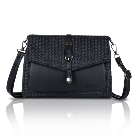 Catchy Women’s Textured Sling Bag – Stylish PU Crossbody Bag with Clasp Closure & Adjustable Strap