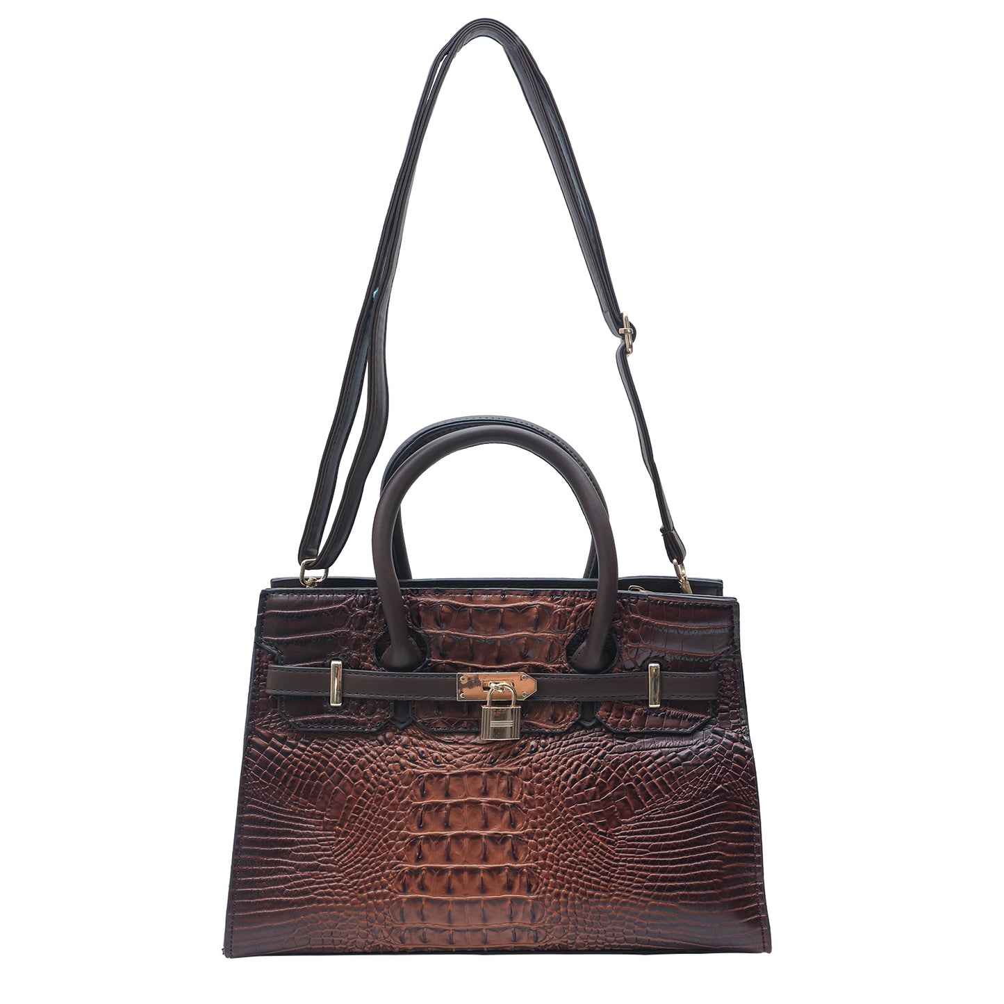 Medium size women hand bag carried in office by stylish woman.