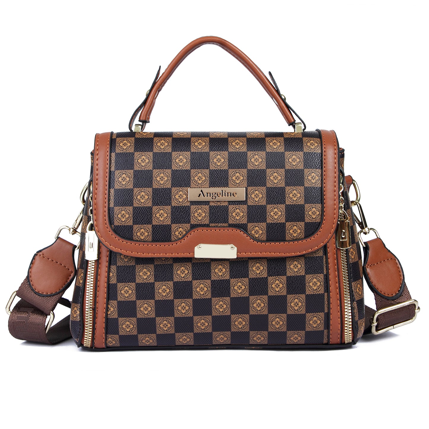 Tan brown PU leather structured sling bag with a stylish handle, detachable strap, and comfortable design – perfect for everyday use.
