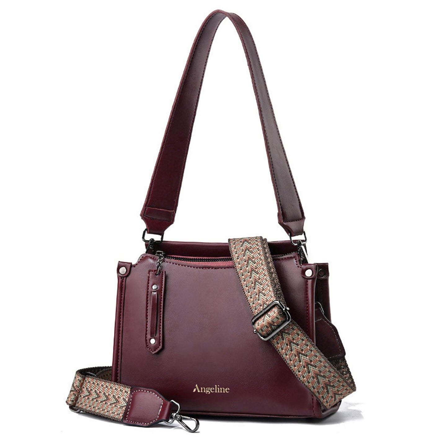 Angeline's Royal Maroon & Brown Cross Body Sling Bag