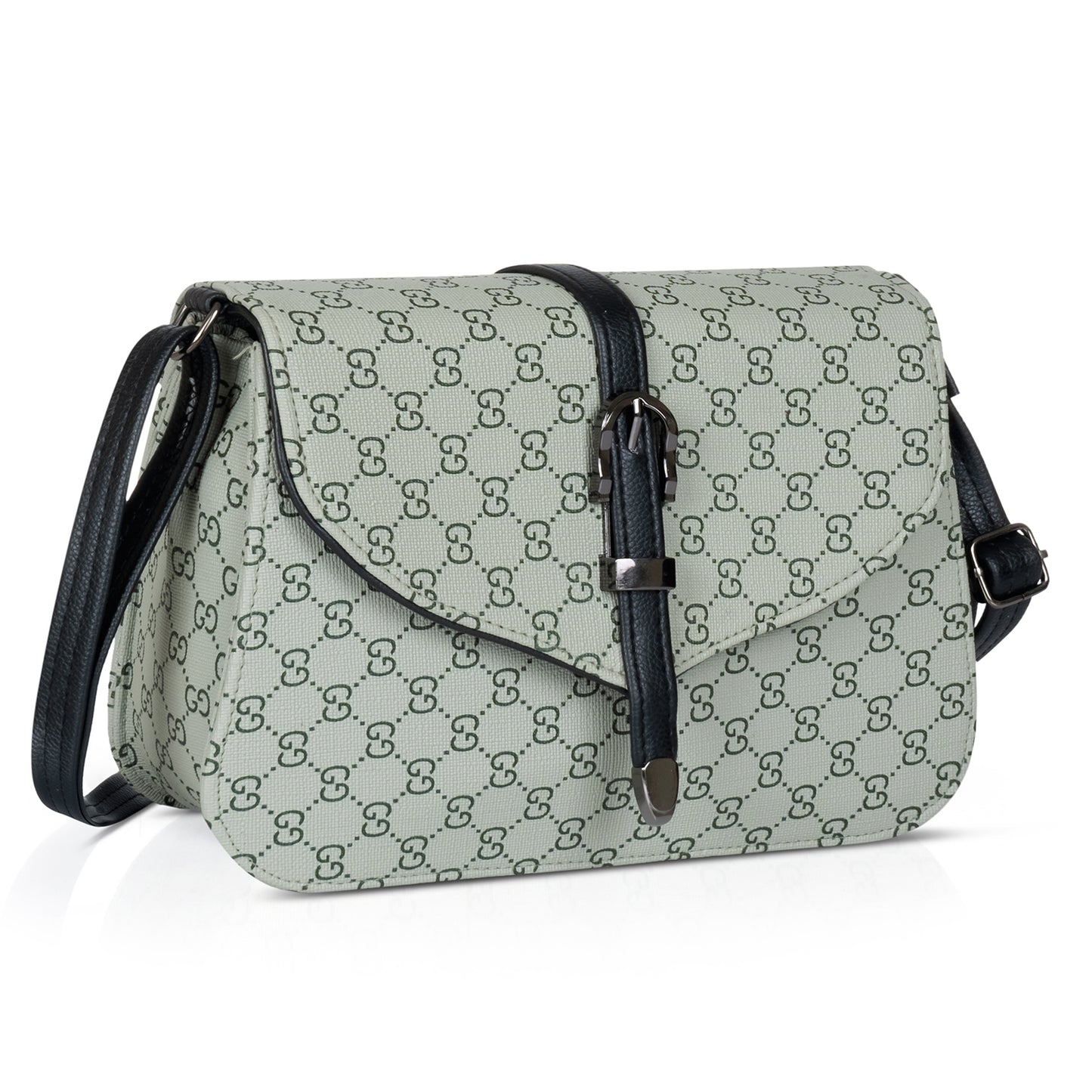 Sleek black shoulder bag with print, designed for women’s hands-free convenience.