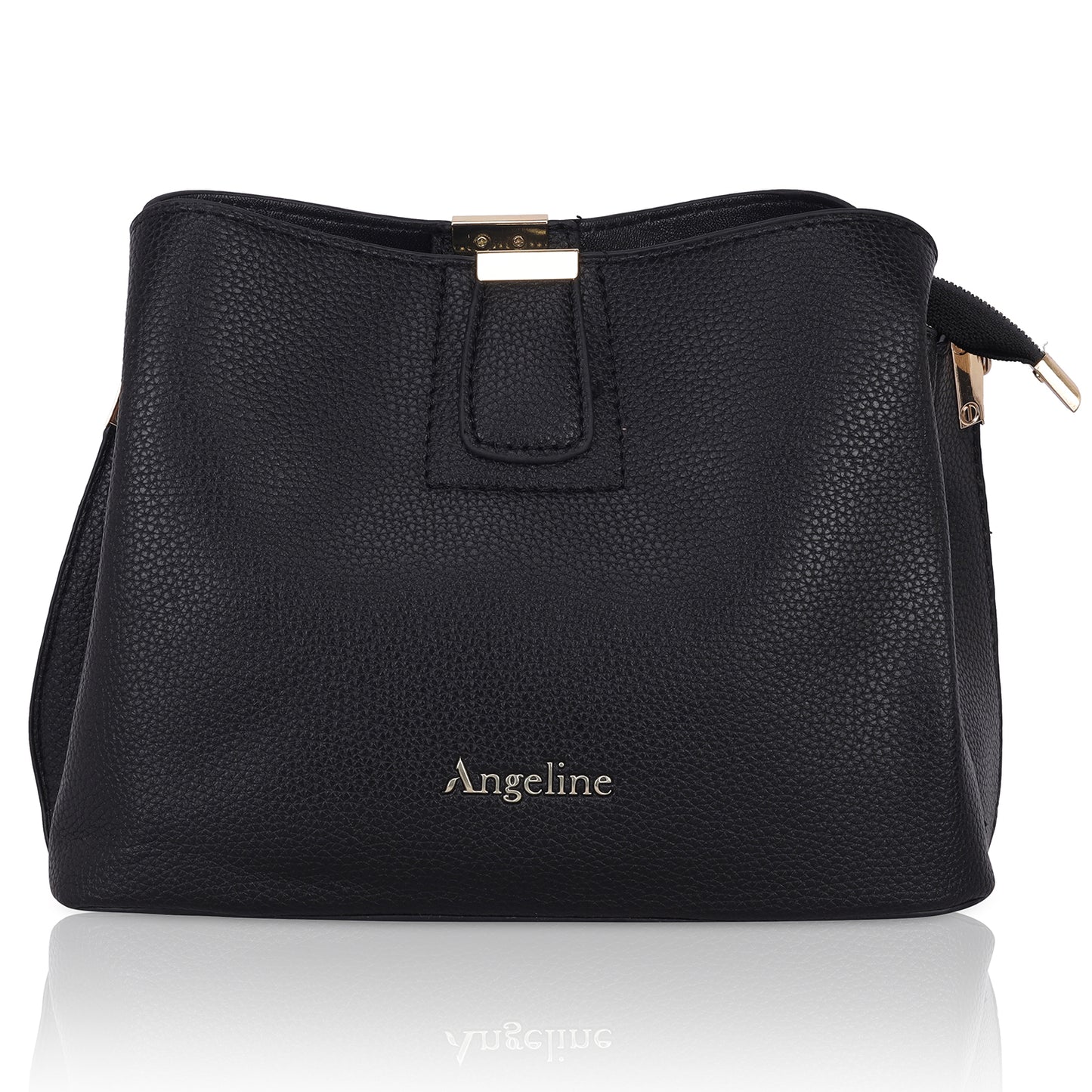 Black Angeline women's shoulder sling bag with gold hardware, featuring a long handle design for stylish everyday use.