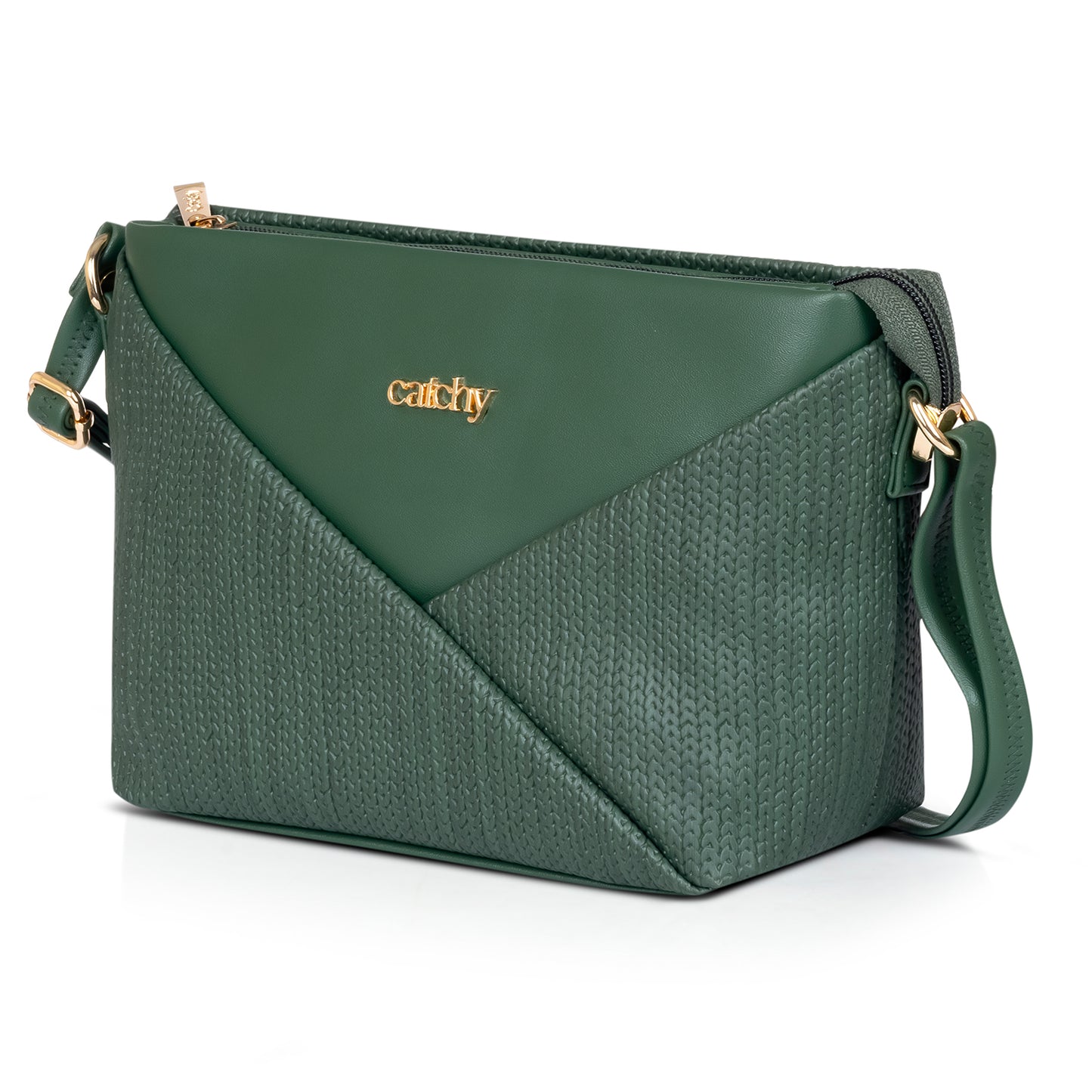 Front view of Emerald Green Crossbody Bag in premium PU leather with adjustable strap on a clean white background.