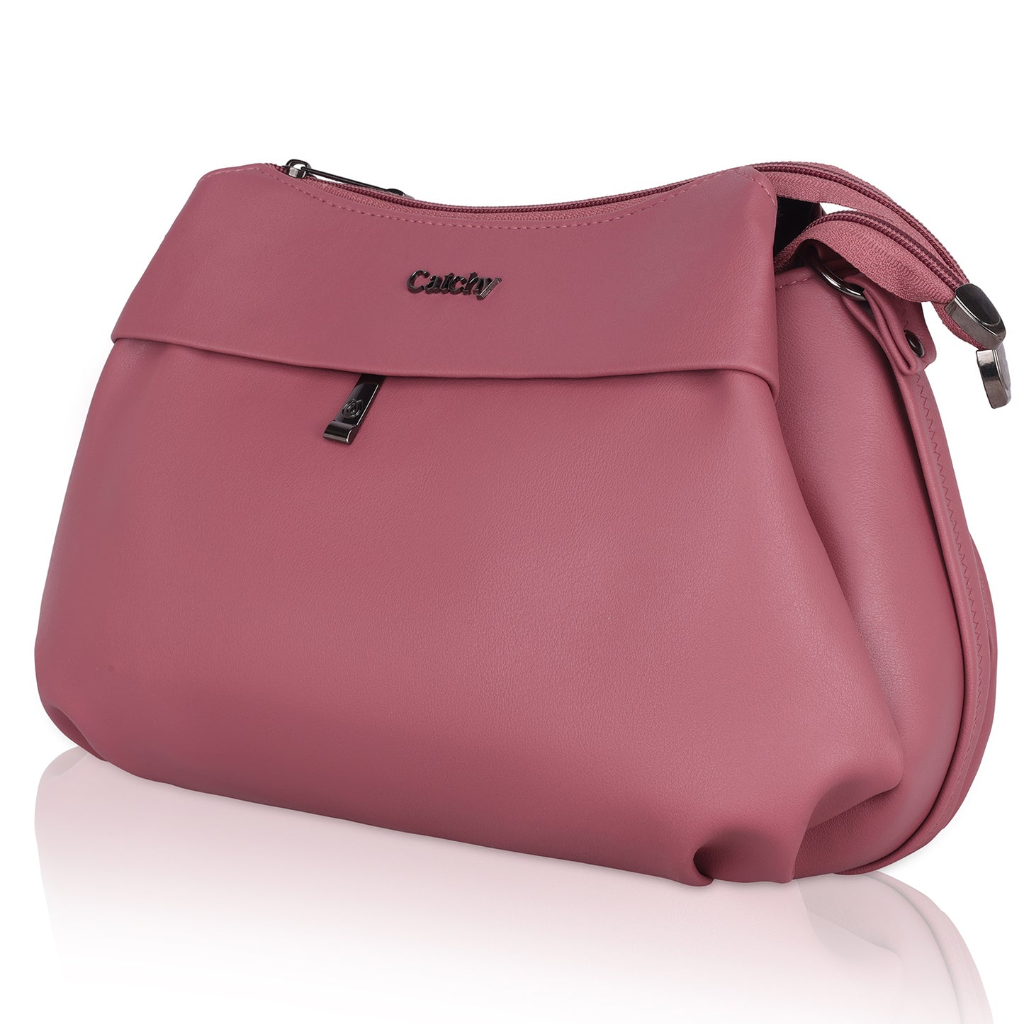 Sleek shoulder sling bag in silver for party nights.