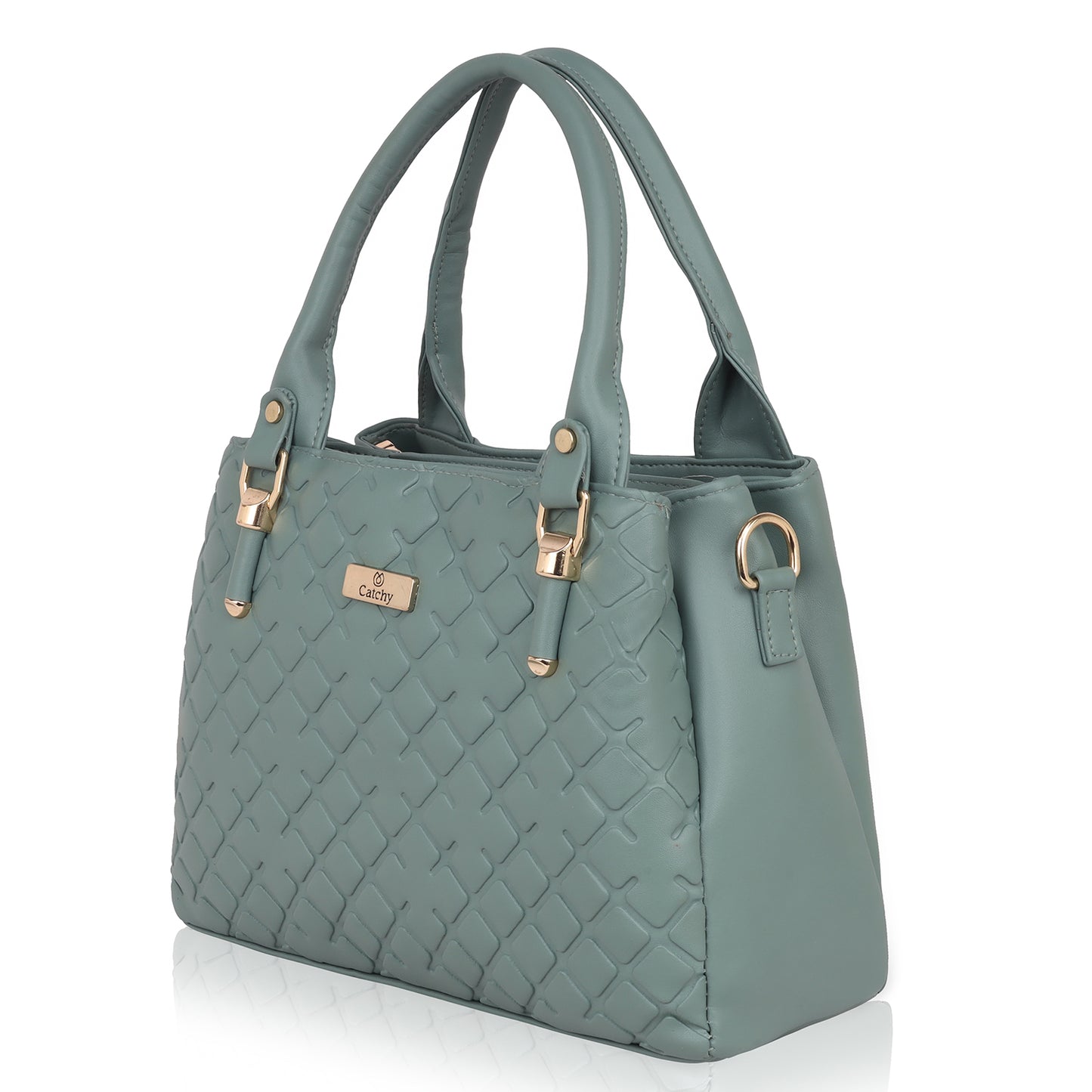 Catchy women hand bag in open view with lining.