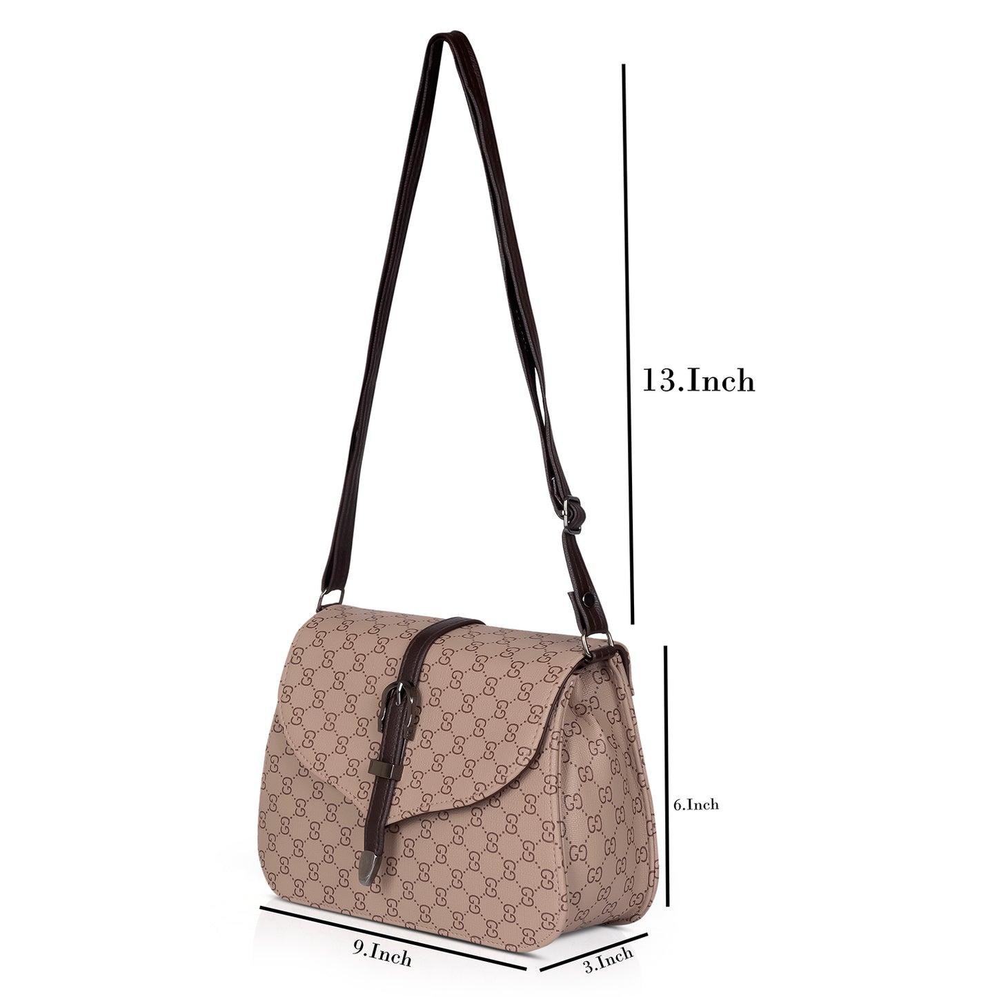 Elegant black handbag with designer-inspired print, perfect for day-to-night use.