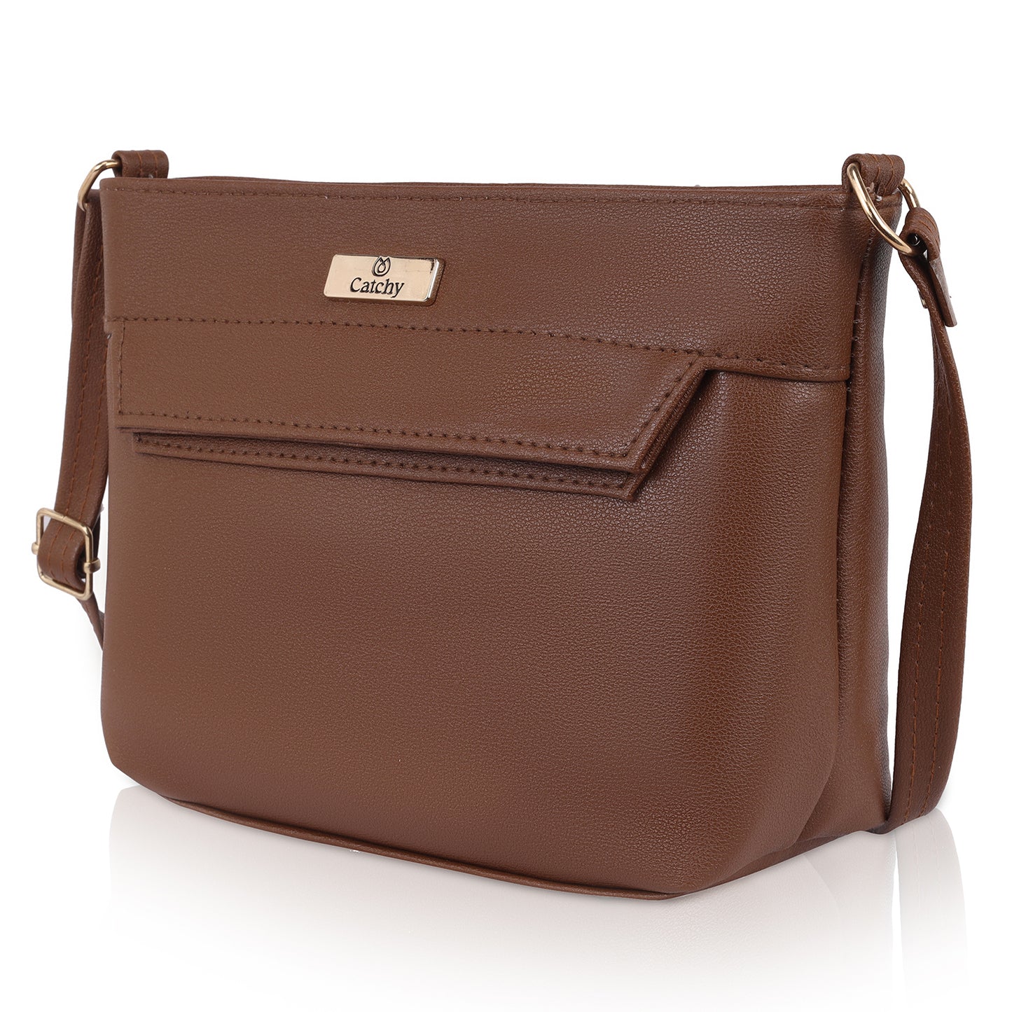 Branded sling bags for women in blue back view.