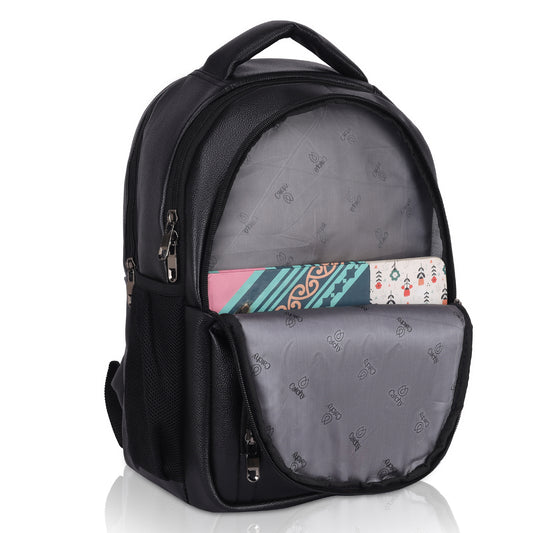 Black laptop backpack with padded compartment.
