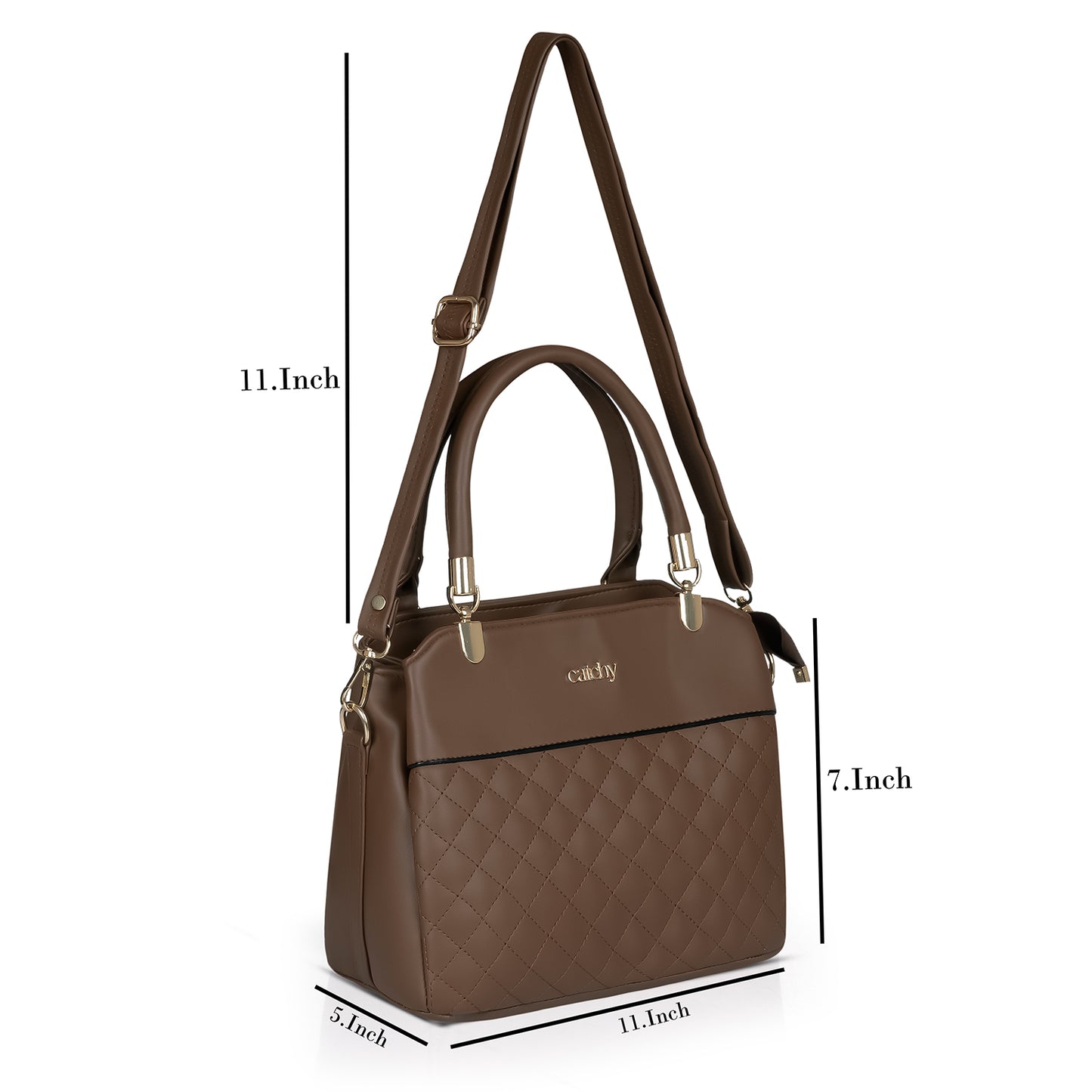 Black quilted handbag on desk for professional style.
