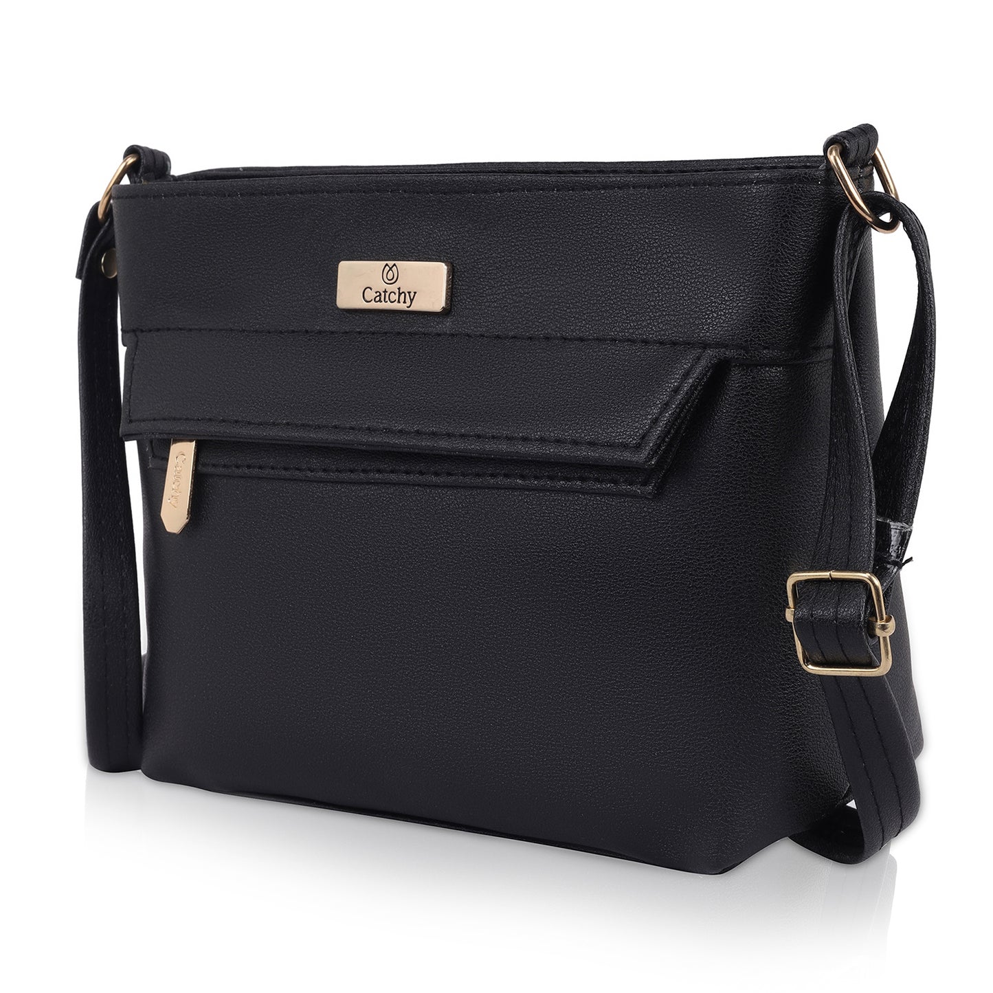 Branded sling bags for women in blue side angle.