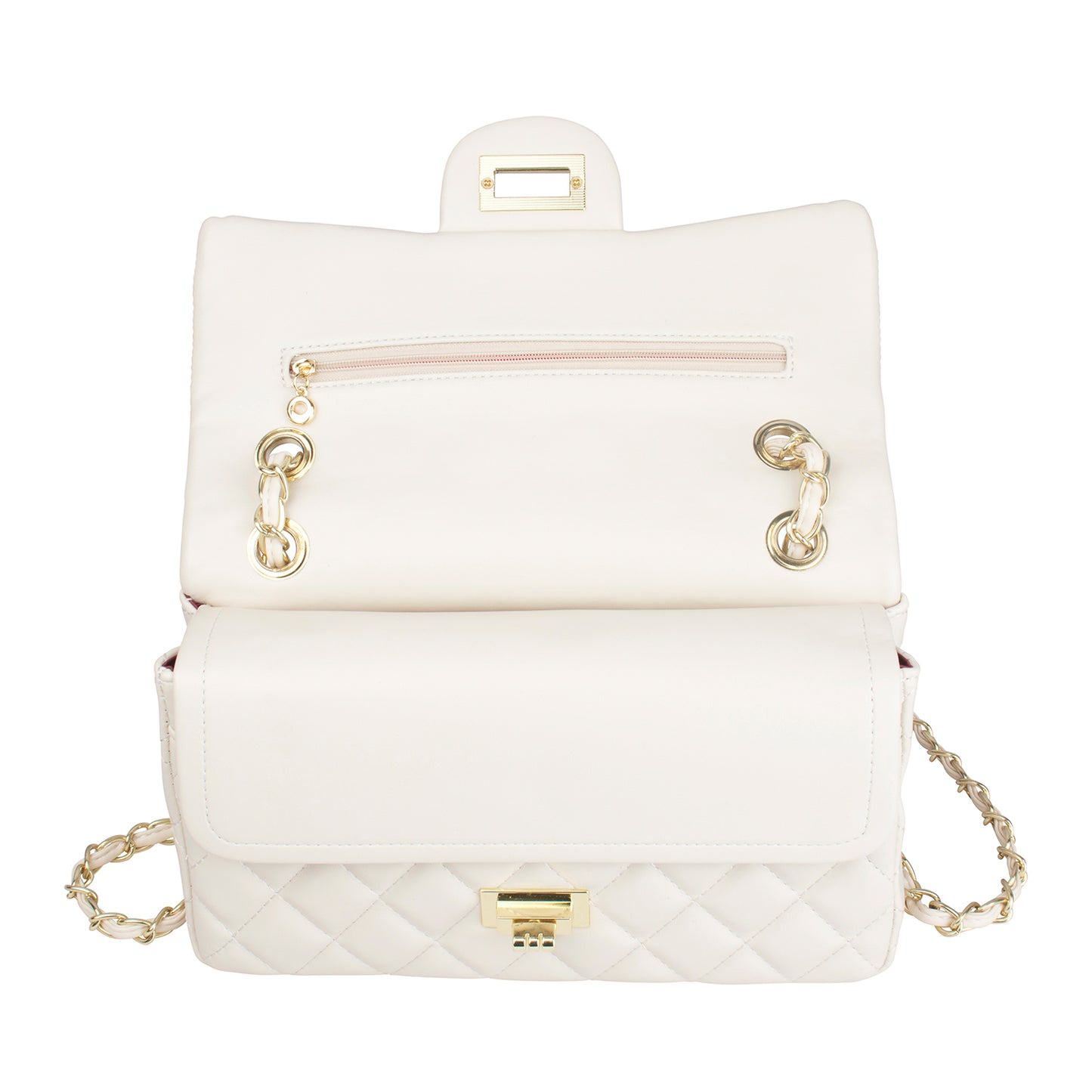 Celebrity style sling bag with open interior view.