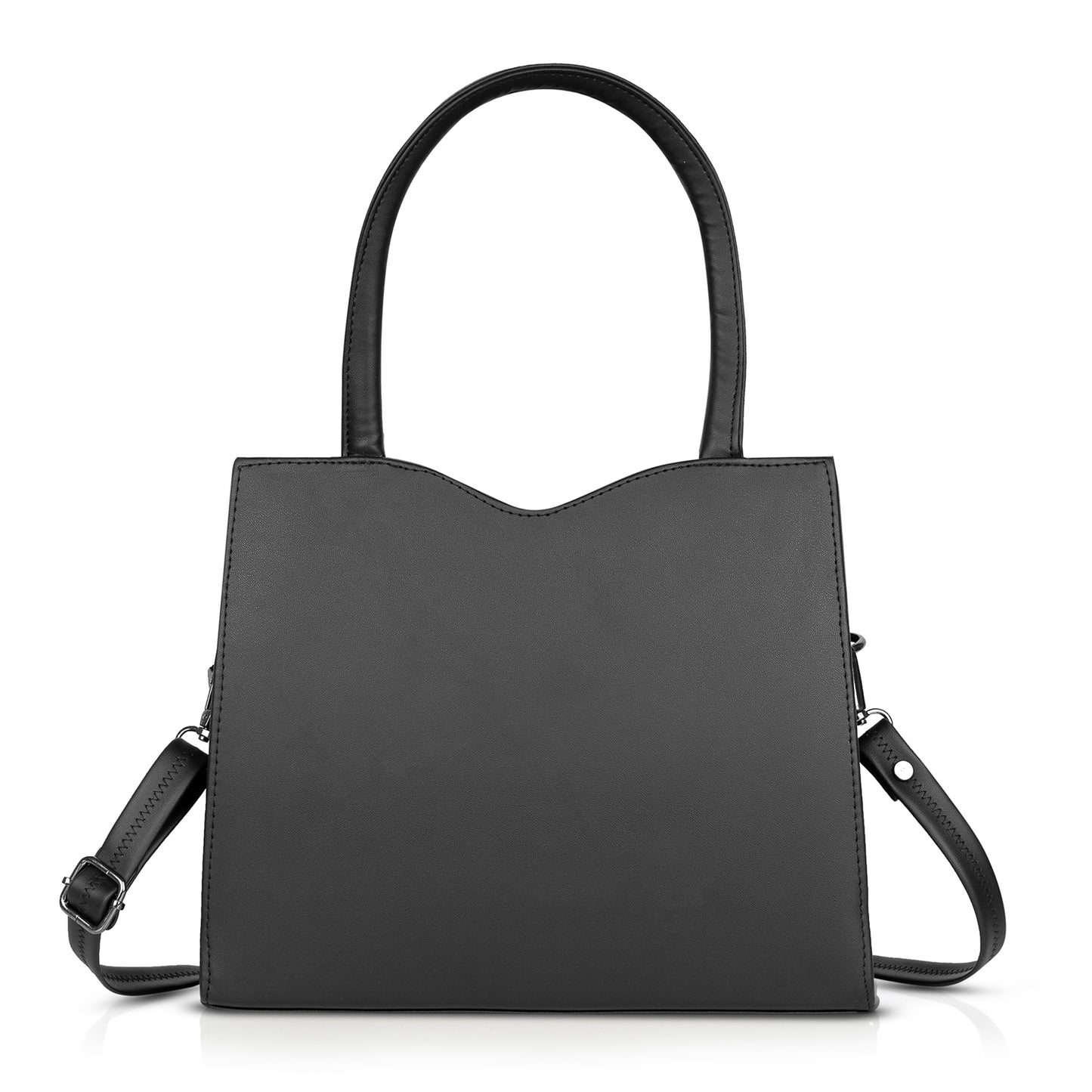Black top handle handbag with a detachable shoulder strap – a stylish and lightweight choice for everyday elegance.