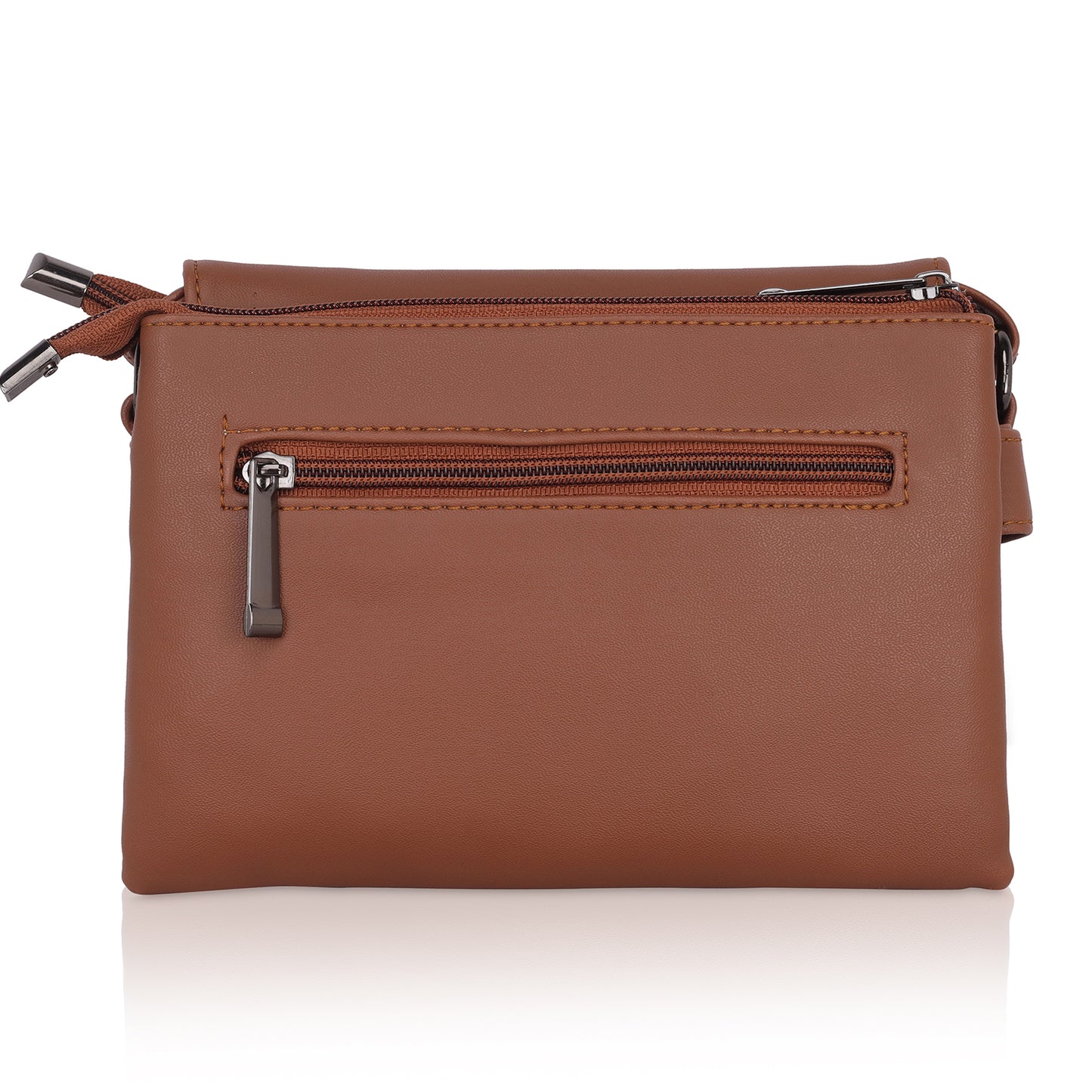 Brown catchy evening brown sling bag on shoulder.