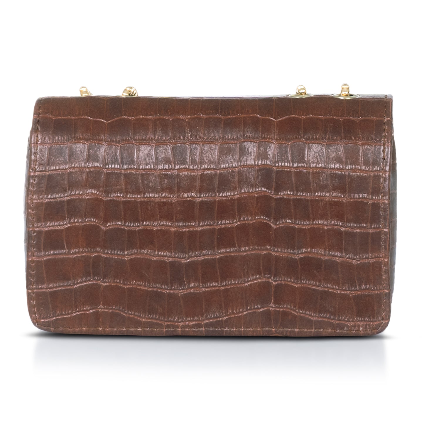 Black croc-embossed handbag with a subtle logo, appealing to minimalist fashion enthusiasts.