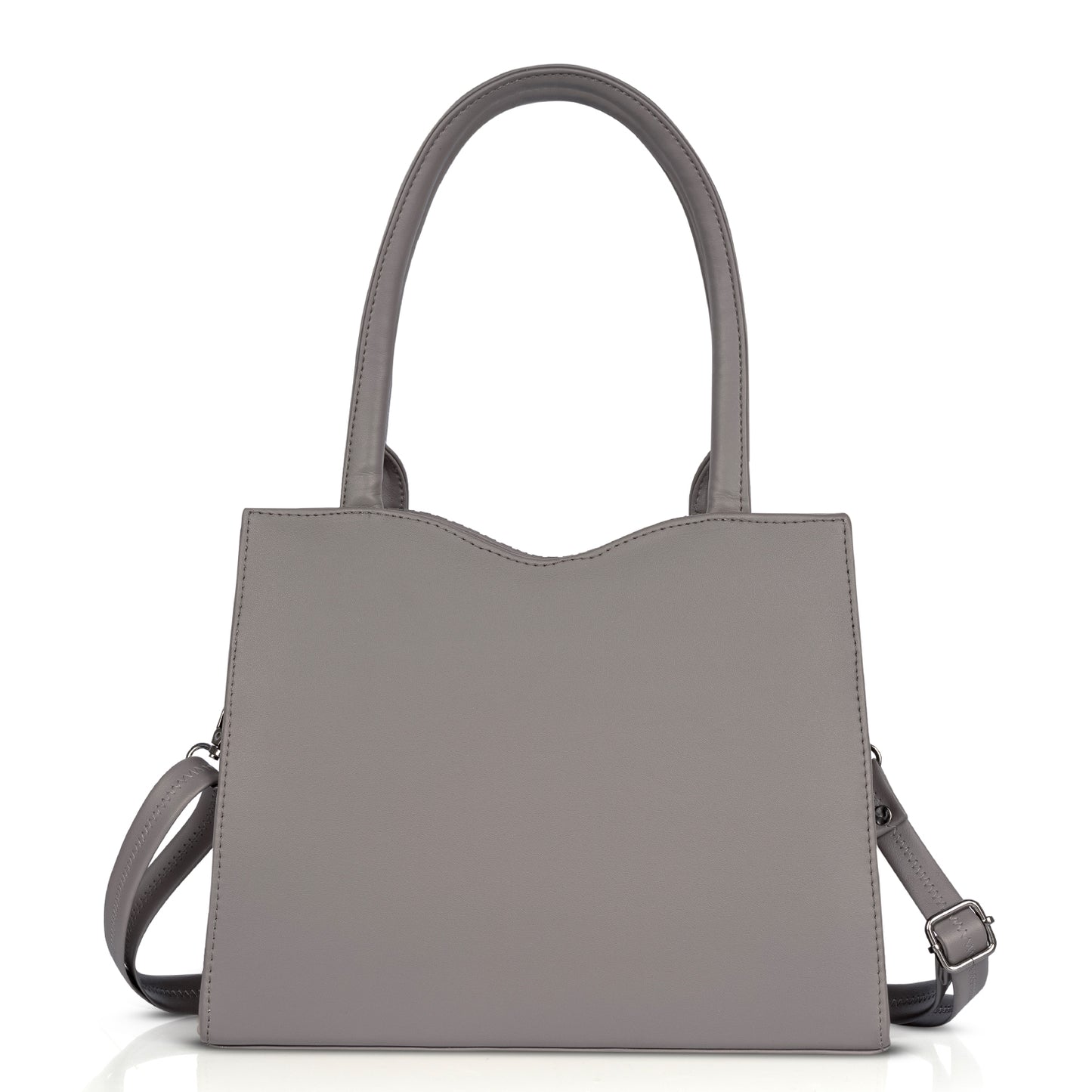 Elegant grey designer handbag with double handles and a detachable shoulder strap – lightweight, stylish, and perfect for everyday use