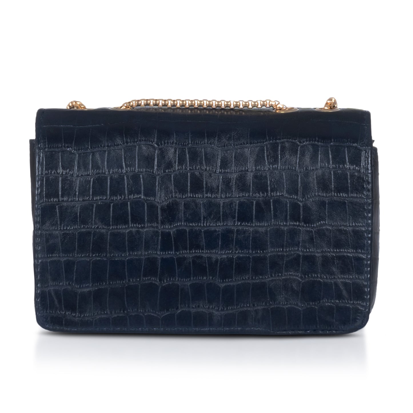 Black croc-textured purse styled with a cocktail dress, perfect for a glamorous night out.