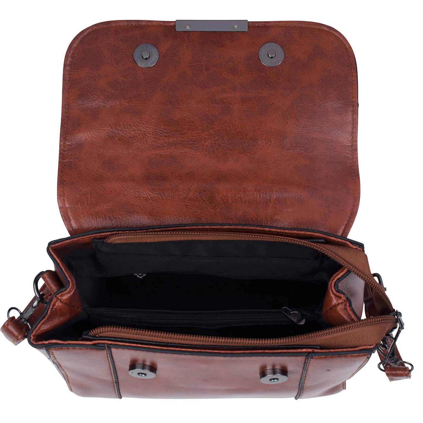 Women Sling Bag in brown shown in urban setting.