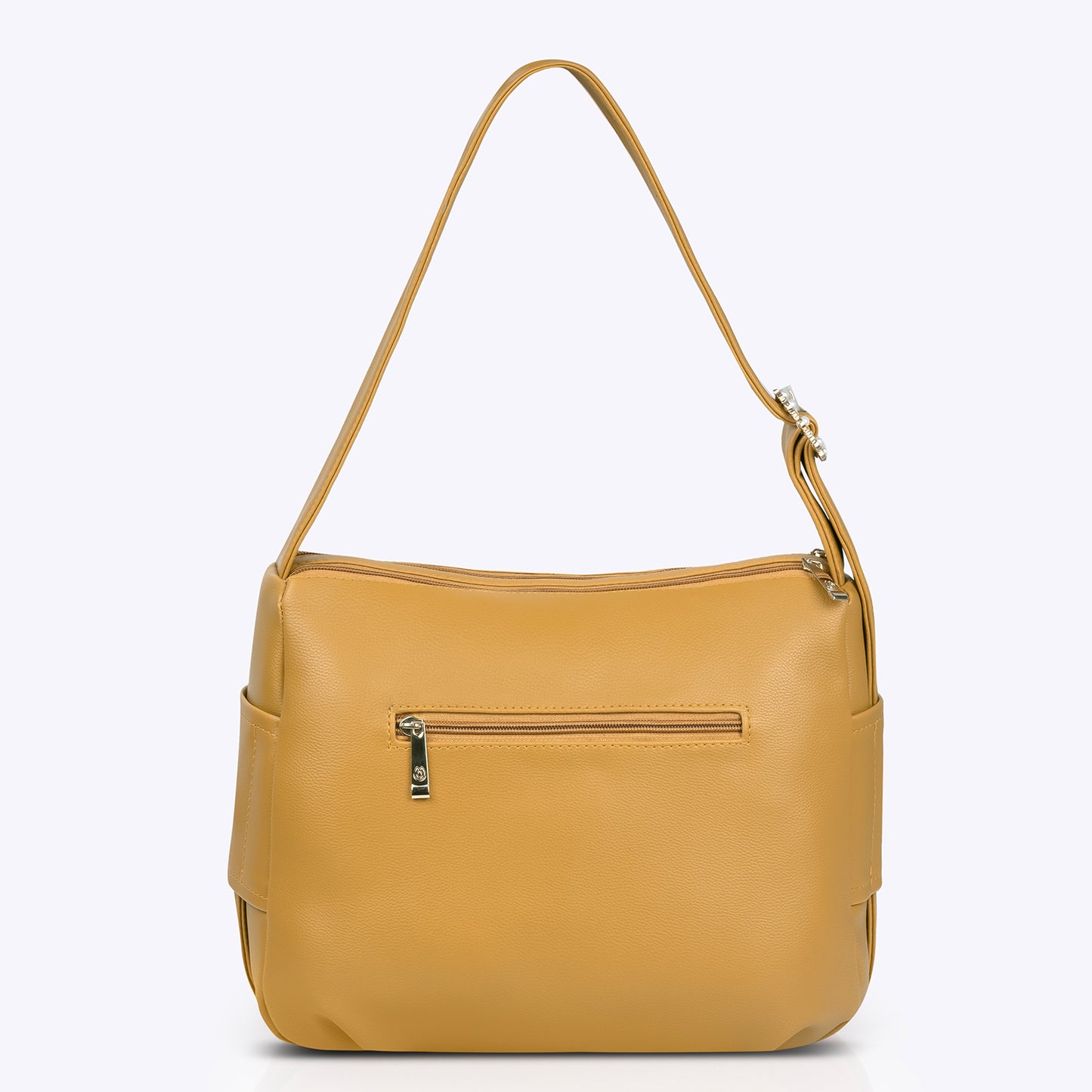Premium yellow leather handbag with gold hardware, spacious strap, and medium-sized design for everyday elegance