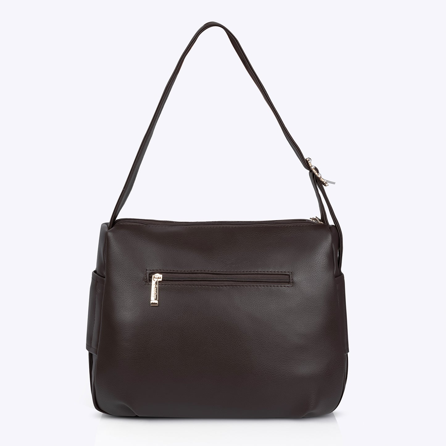 Premium brown color Caprese shoulder bag with spacious design, medium-sized back view