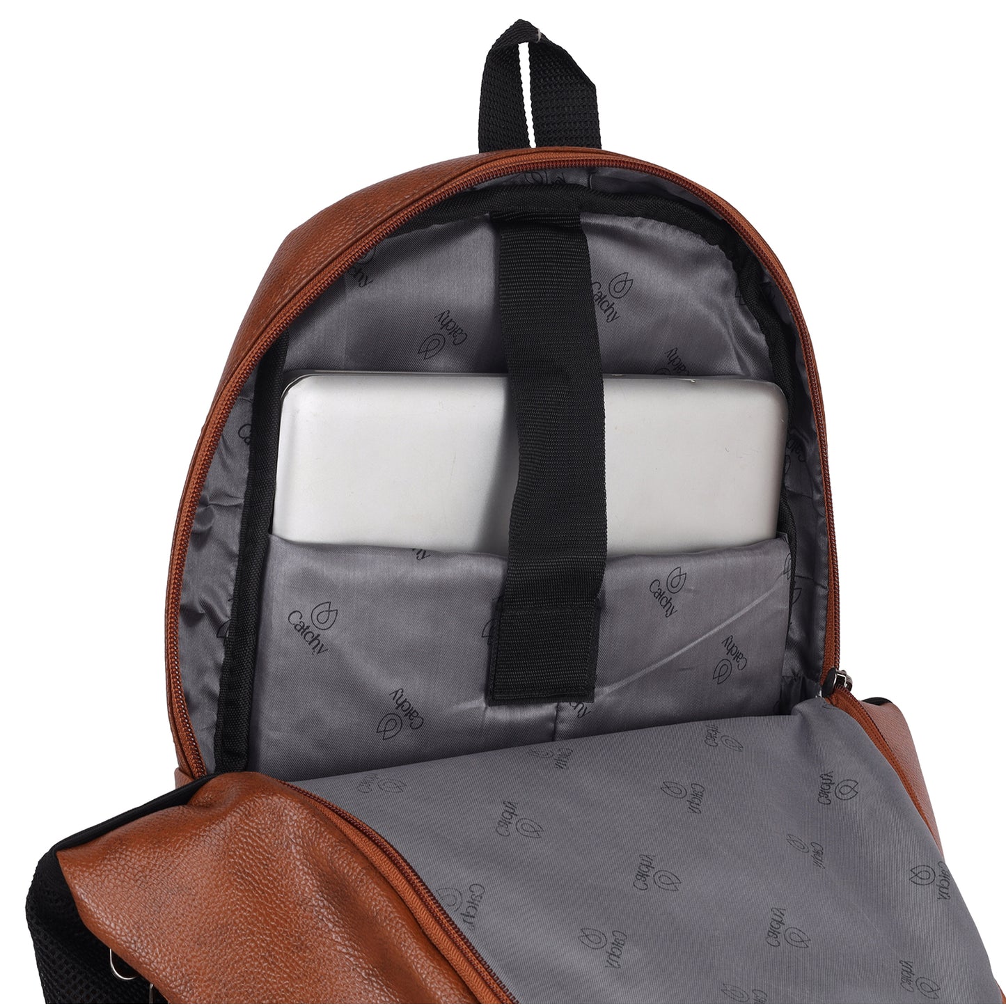 Front view of black laptop backpack for school.
