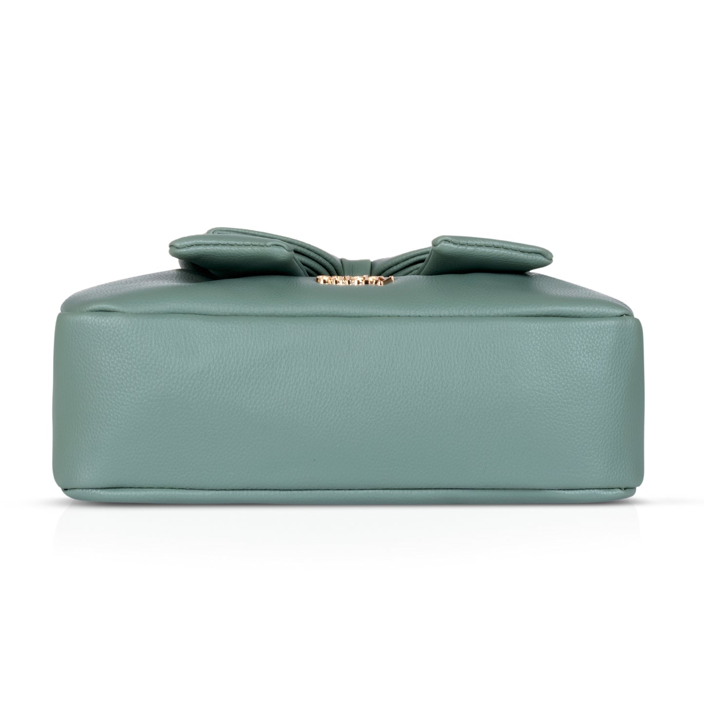 Interior of brown bow handbag with spacious compartment and secure zippered pocket.