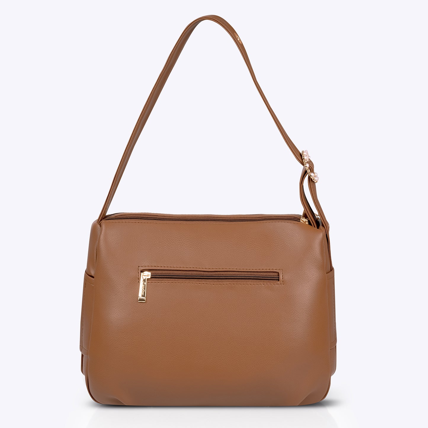 Premium tan color handbag with zipper, and spacious crossbody design, perfect as a medium-sized sling bag for everyday use.