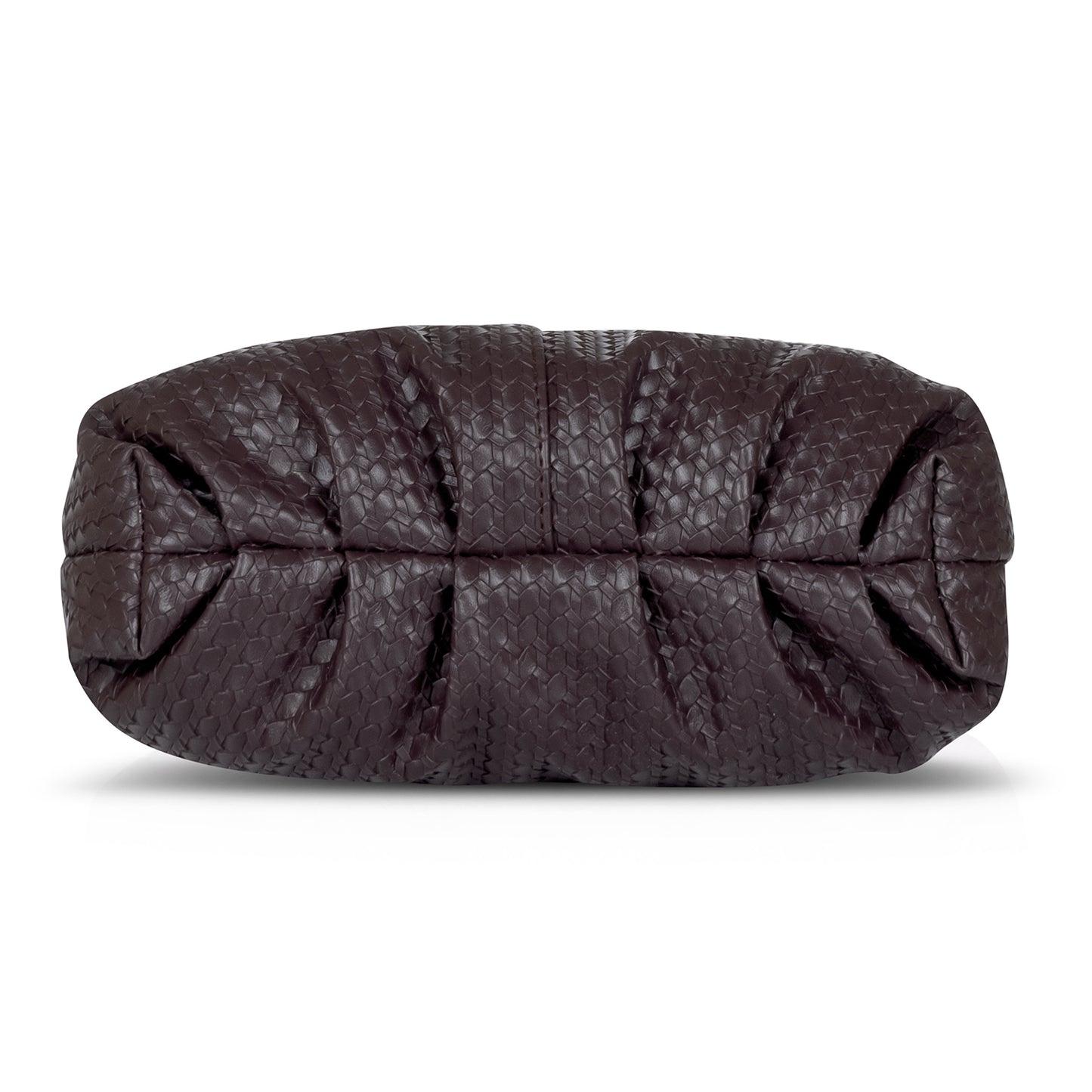 Sleek black textured purse with chain strap for urban chic.