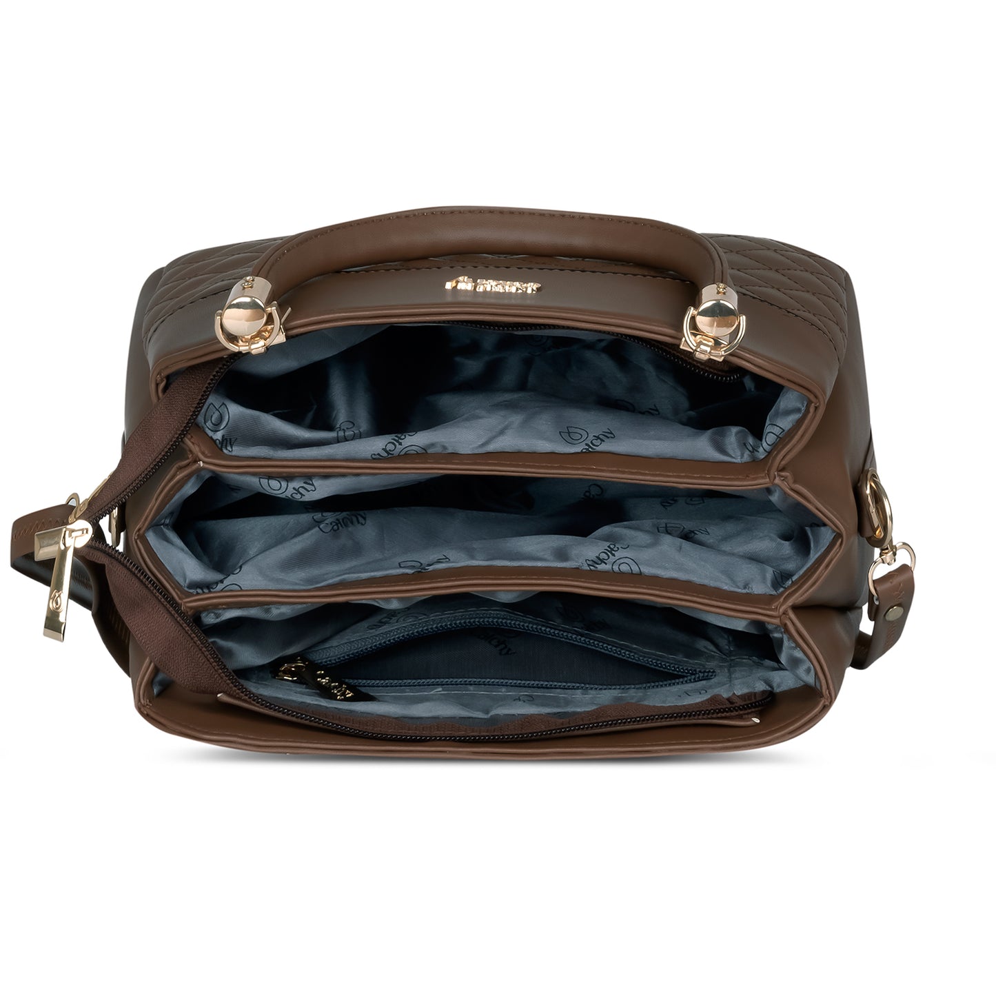 PU handbag with quilted design and blazer for office look.