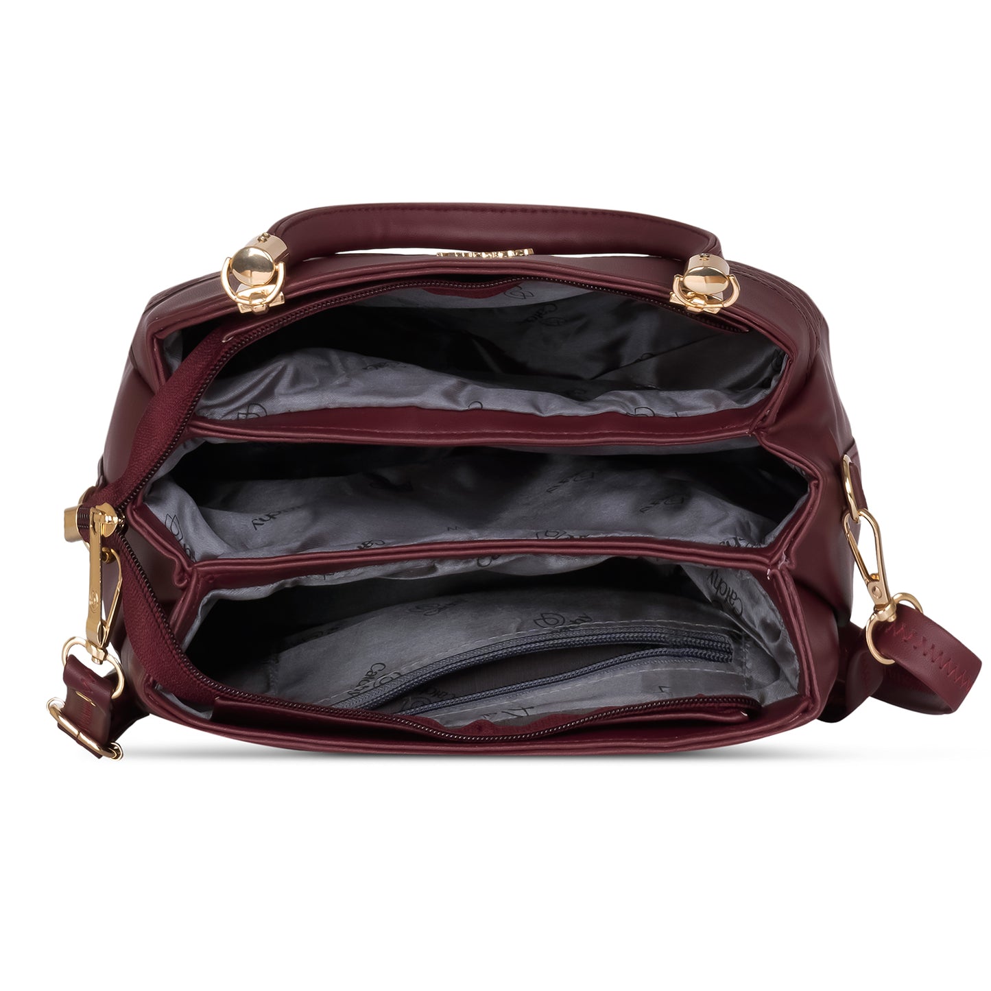 Gold chain strap detail on premium PU leather handbag.