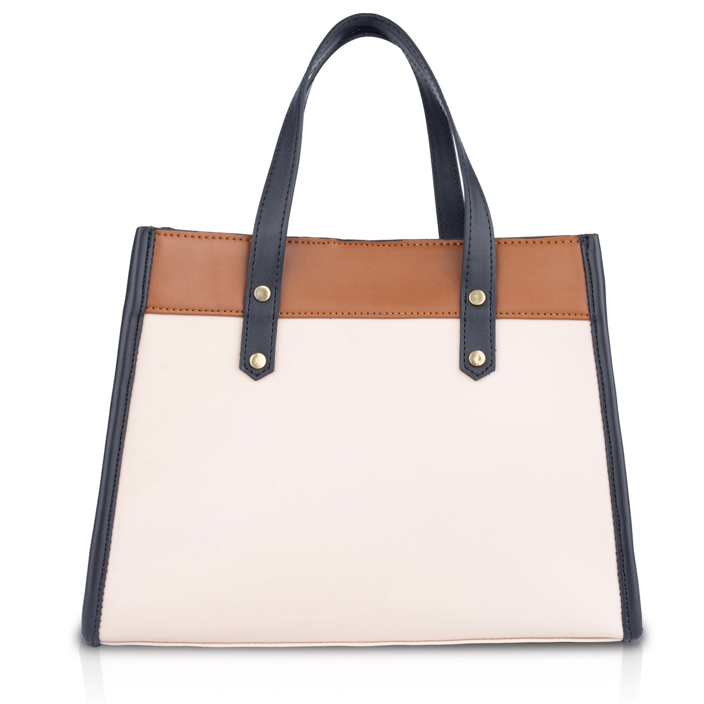 Women's White Structured Handbag with Tan Accents - Medium Size Hand Bag for Work Office & Daily Use