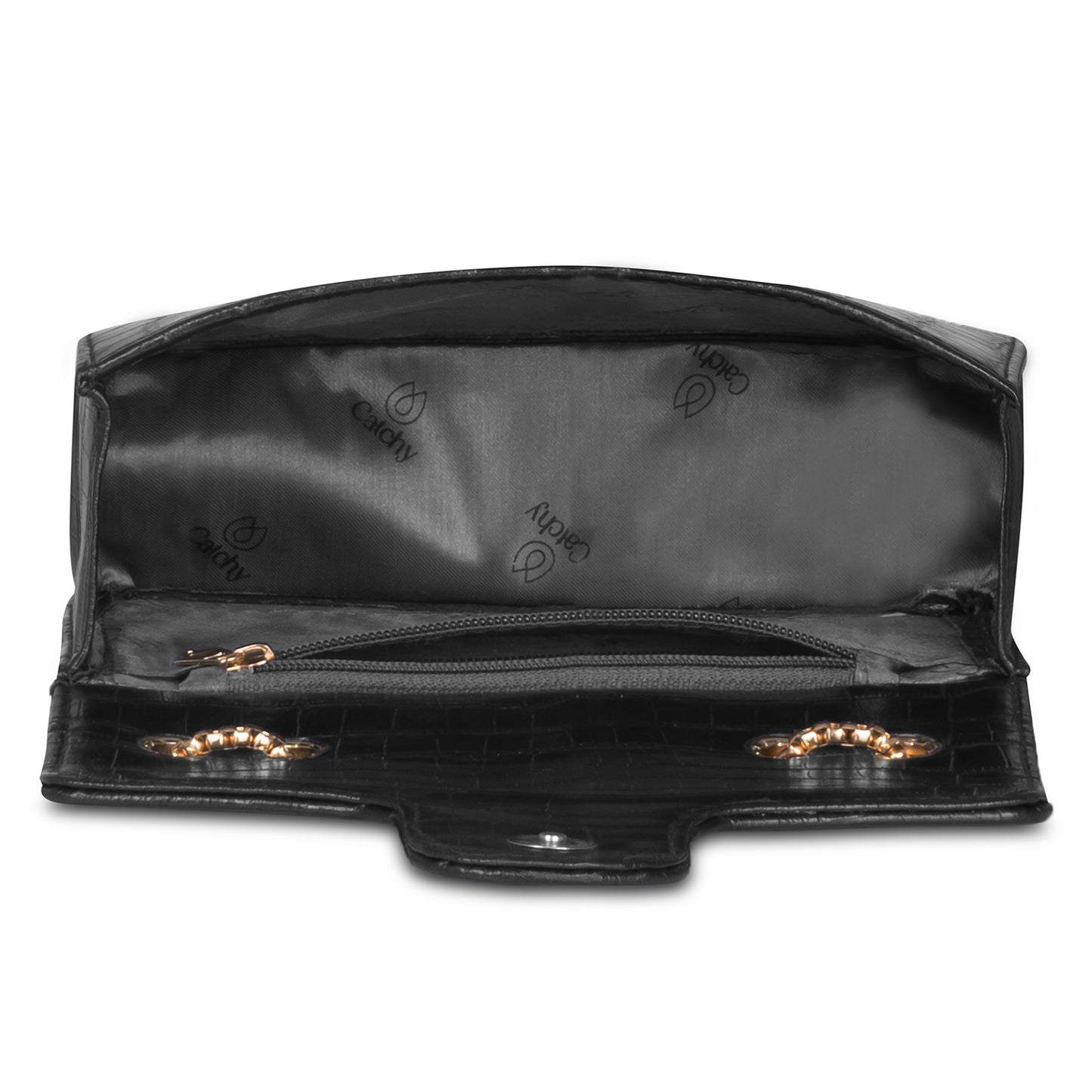 Stylish black croc-embossed handbag held by a model in a chic outfit, emphasizing its versatile fashion appeal.