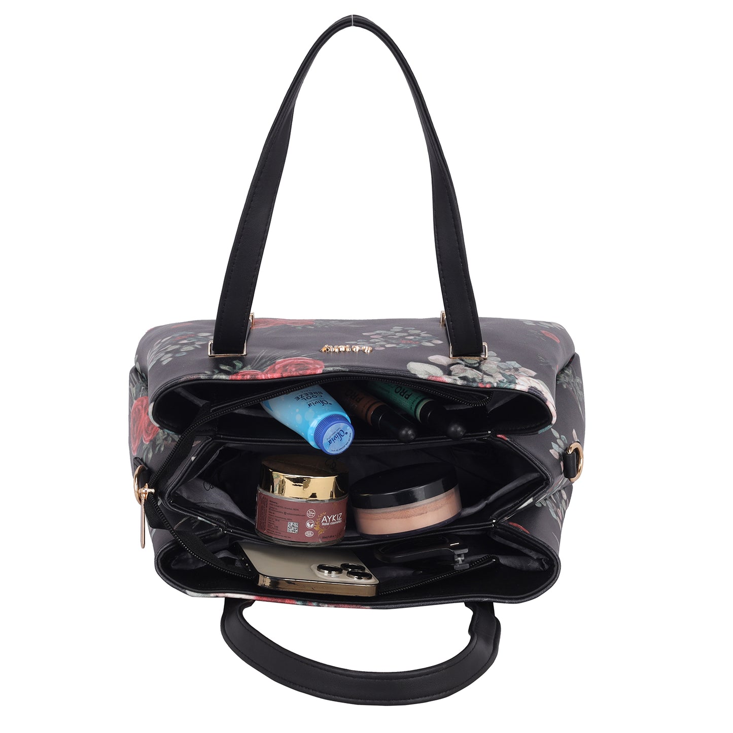 Designer handbags in gray for modern elegance.