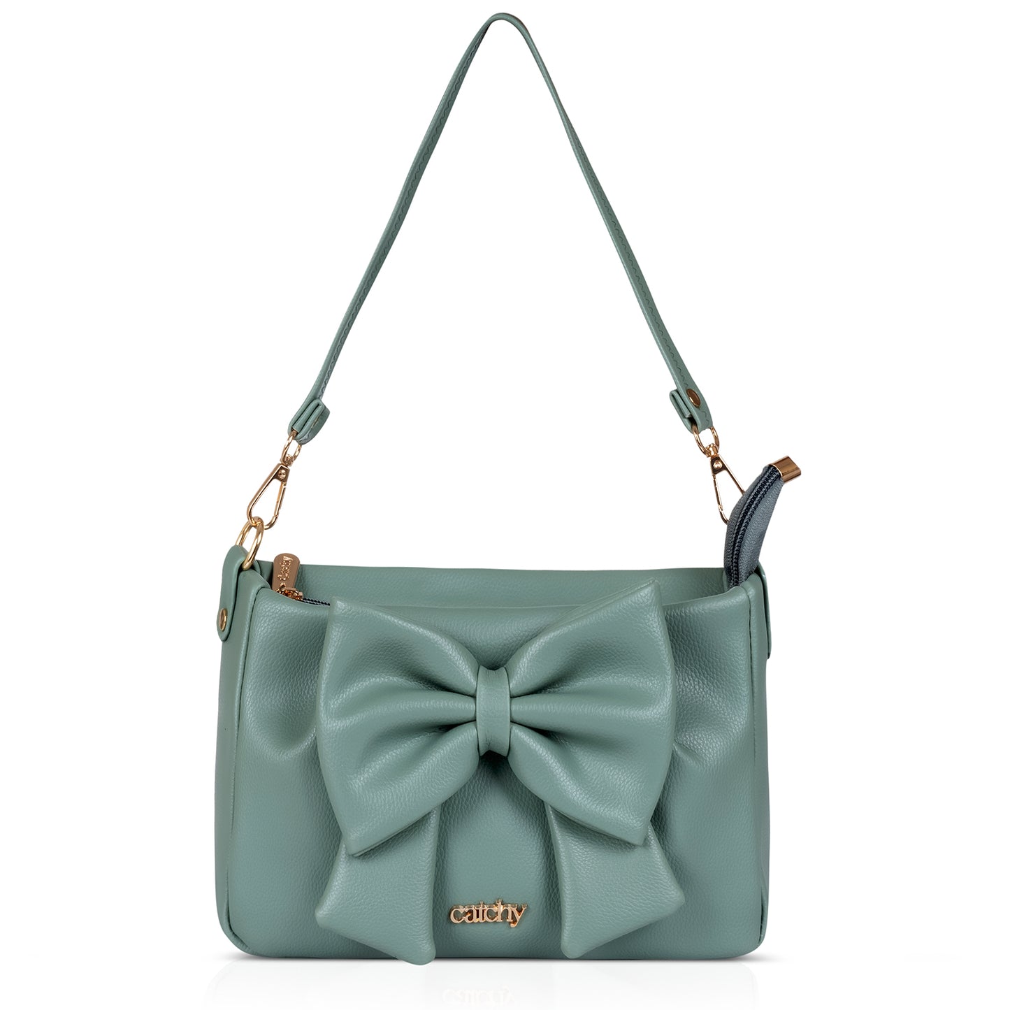 Elegant Brown Bow Handbag held by a model, showing comfortable strap fit.