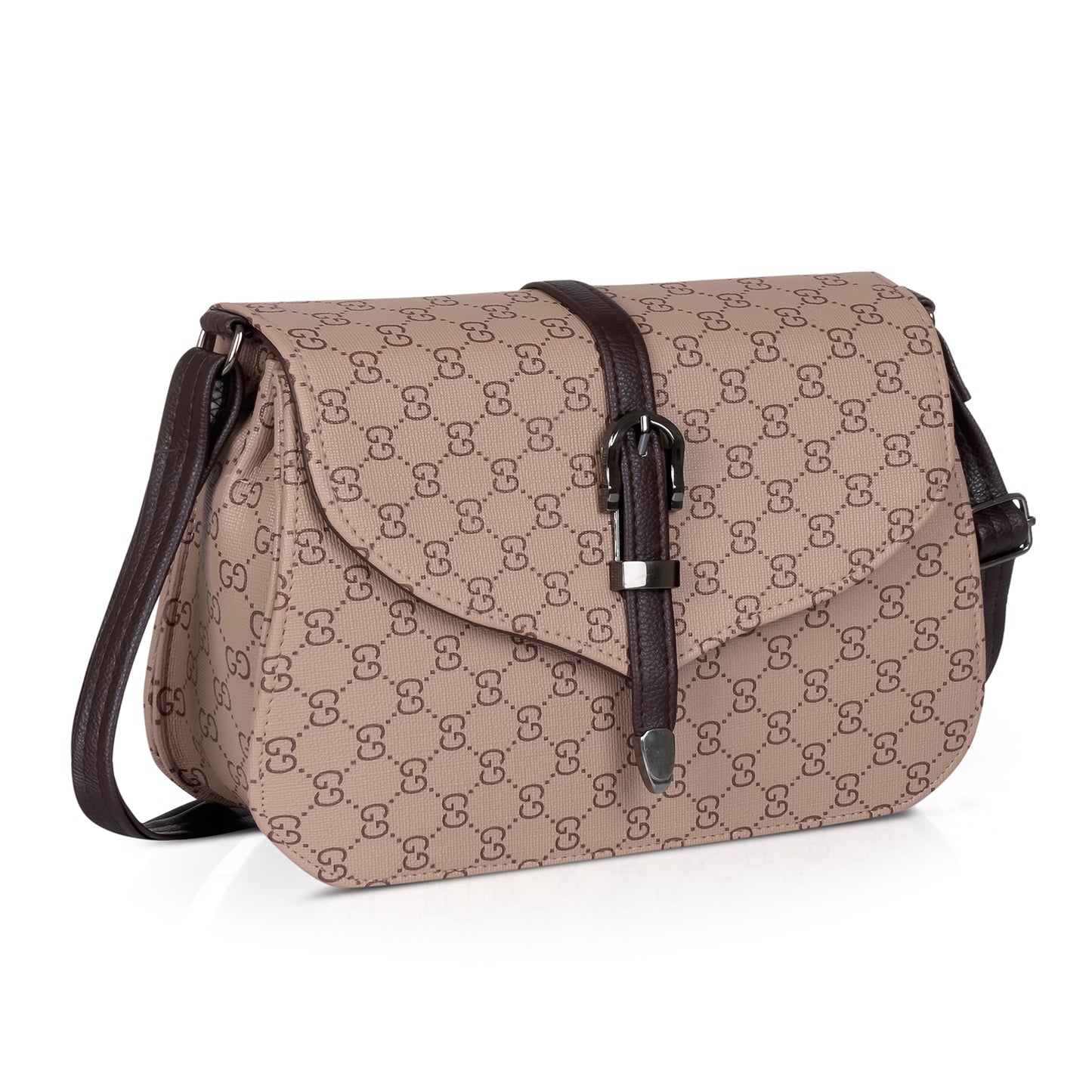 Black printed handbag for women, with strap for comfort and elegant design.