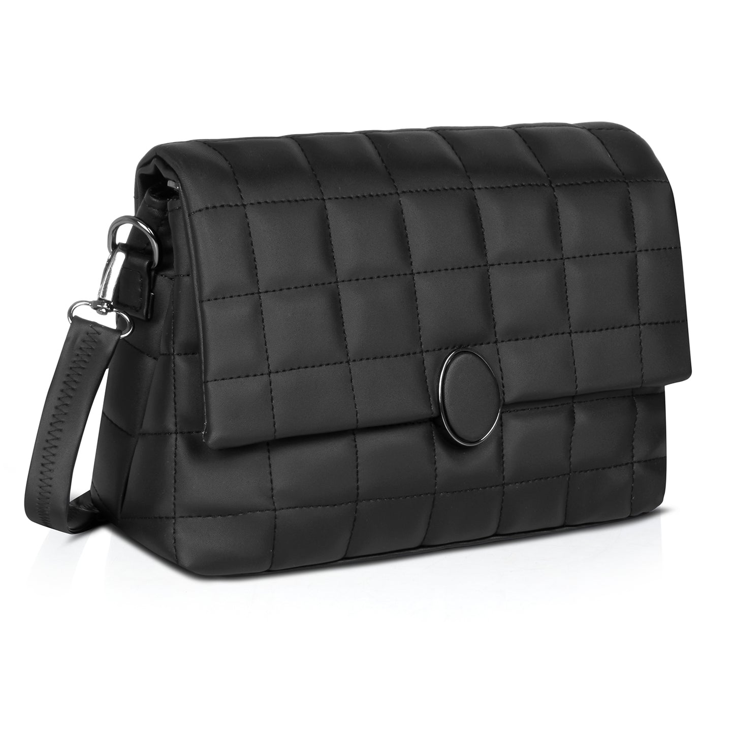 Elegant black shoulder bag with adjustable strap, designed for modern women.