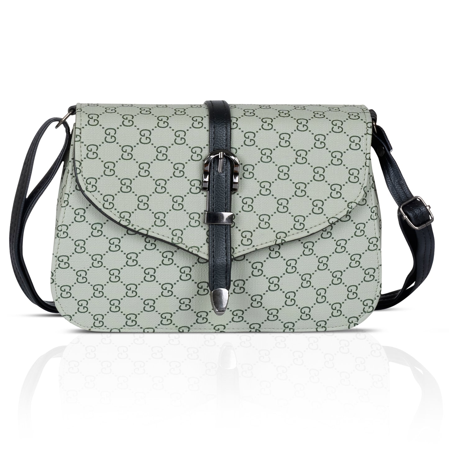 Black printed crossbody bag for women, with adjustable strap for chic daily style.