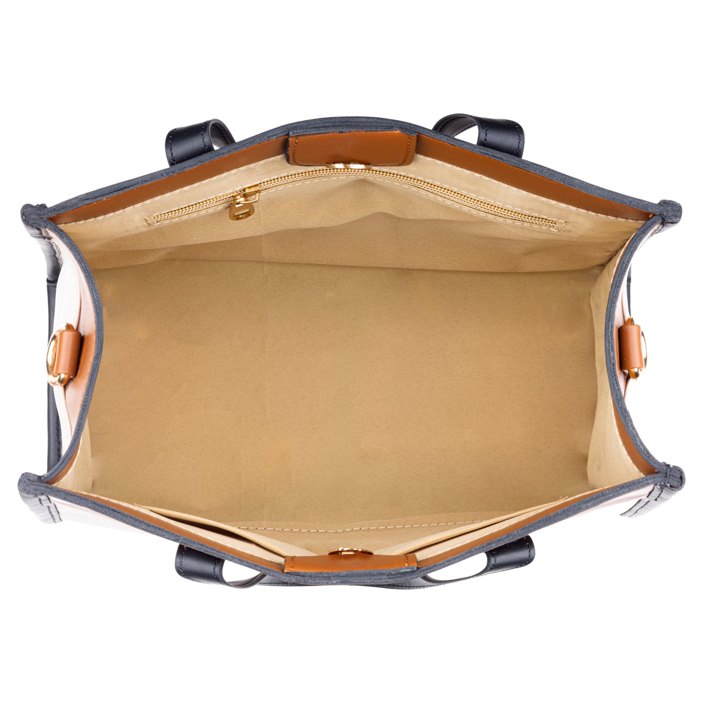 Women's White Structured Handbag with Tan Accents - Medium Size Hand Bag for Work Office & Daily Use