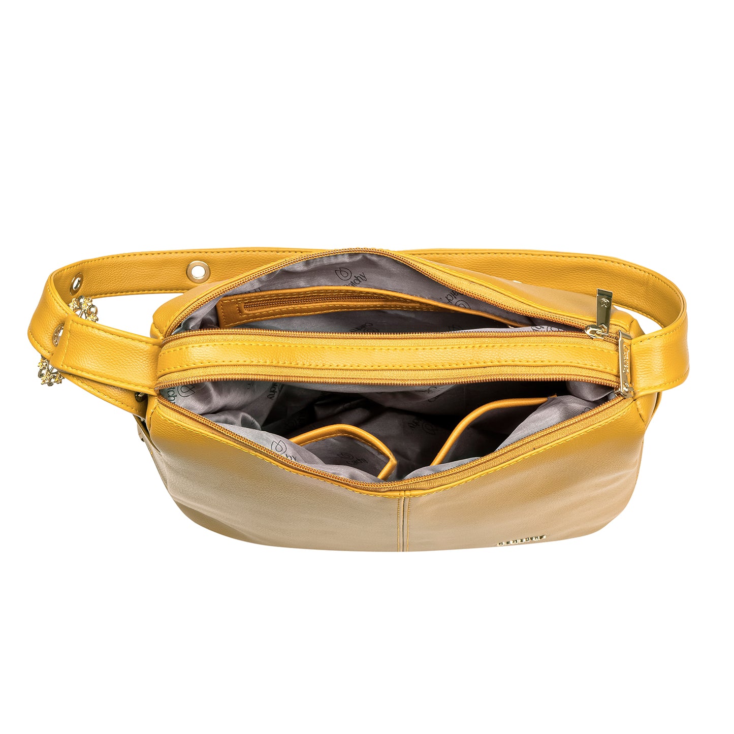 Premium yellow leather handbag with a spacious interior, perfect as a medium-sized sling bag for everyday use.