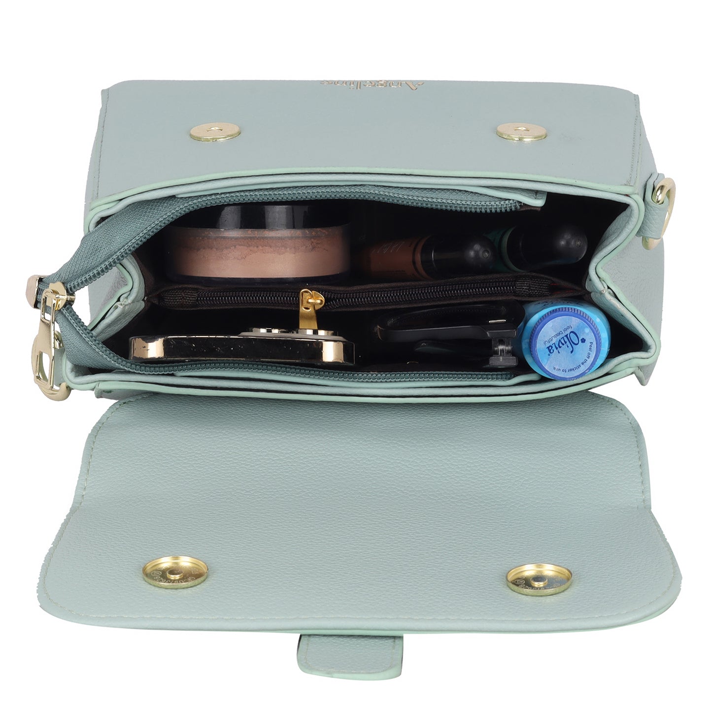 Angeline Grey Women's Sling Bag - Open view showcasing interior pockets and organization