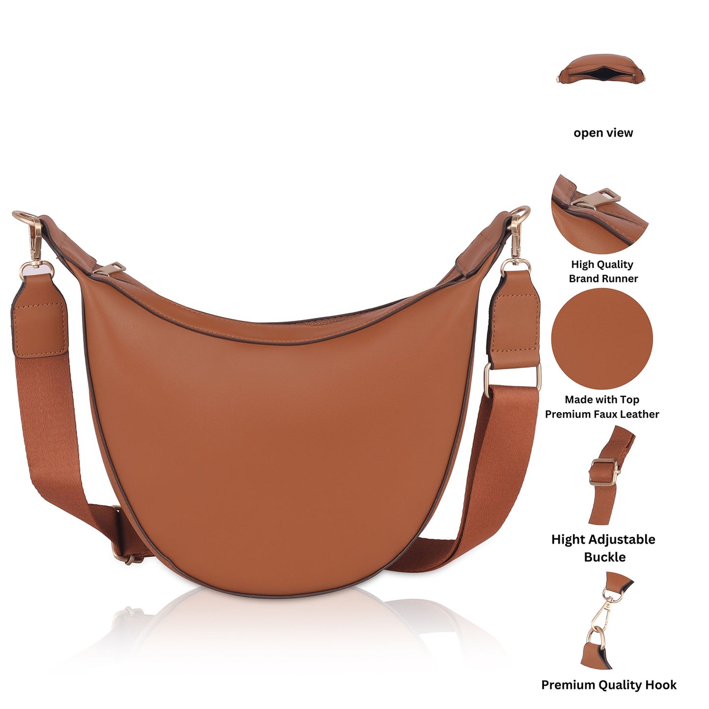 Side view of tan color sling bag for versatile wear