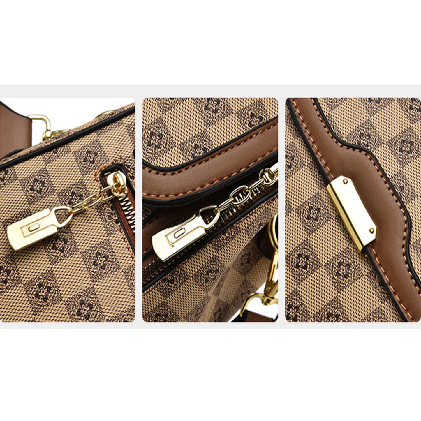 Tan brown structured PU sling bag with brown leather accents, featuring stylish zipper pulls, a comfortable handle, and a sleek clasp—perfect for everyday use.