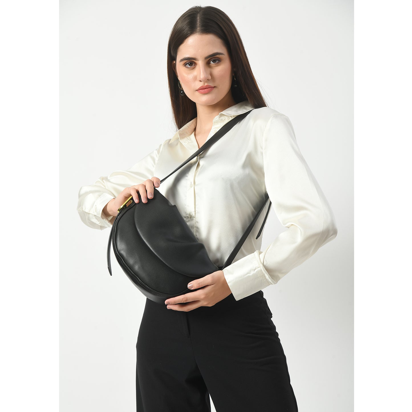 Women Sling Bag with frill accents, perfect for a polished look.