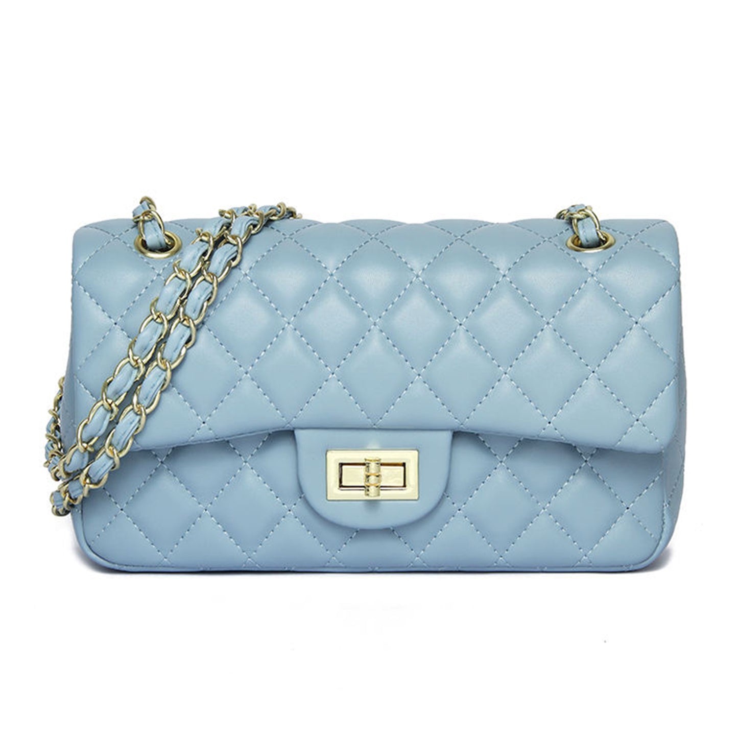Front view of celebrity style sling bag in white.